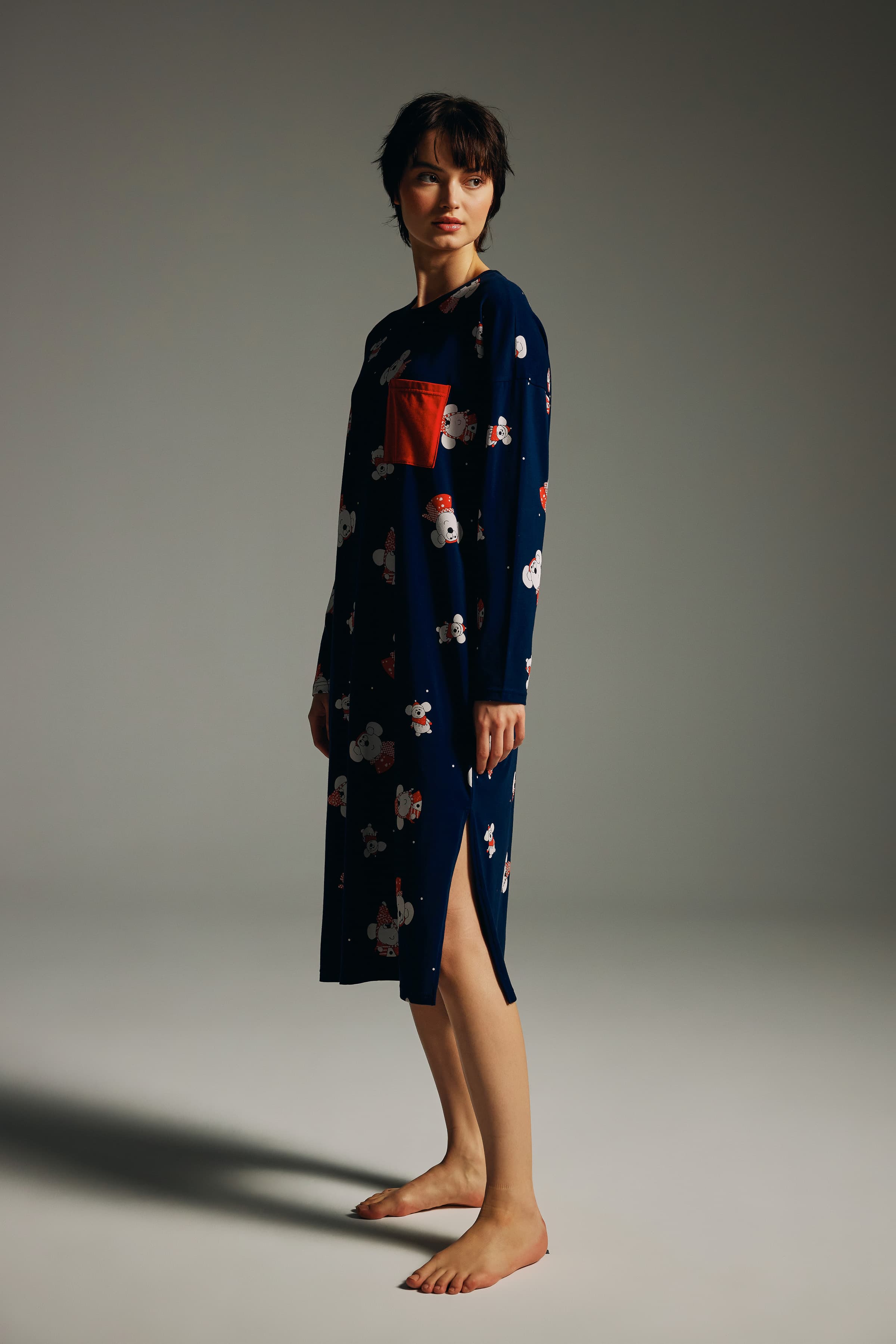 Women's Navy Printed Cotton Nightgown — view 2