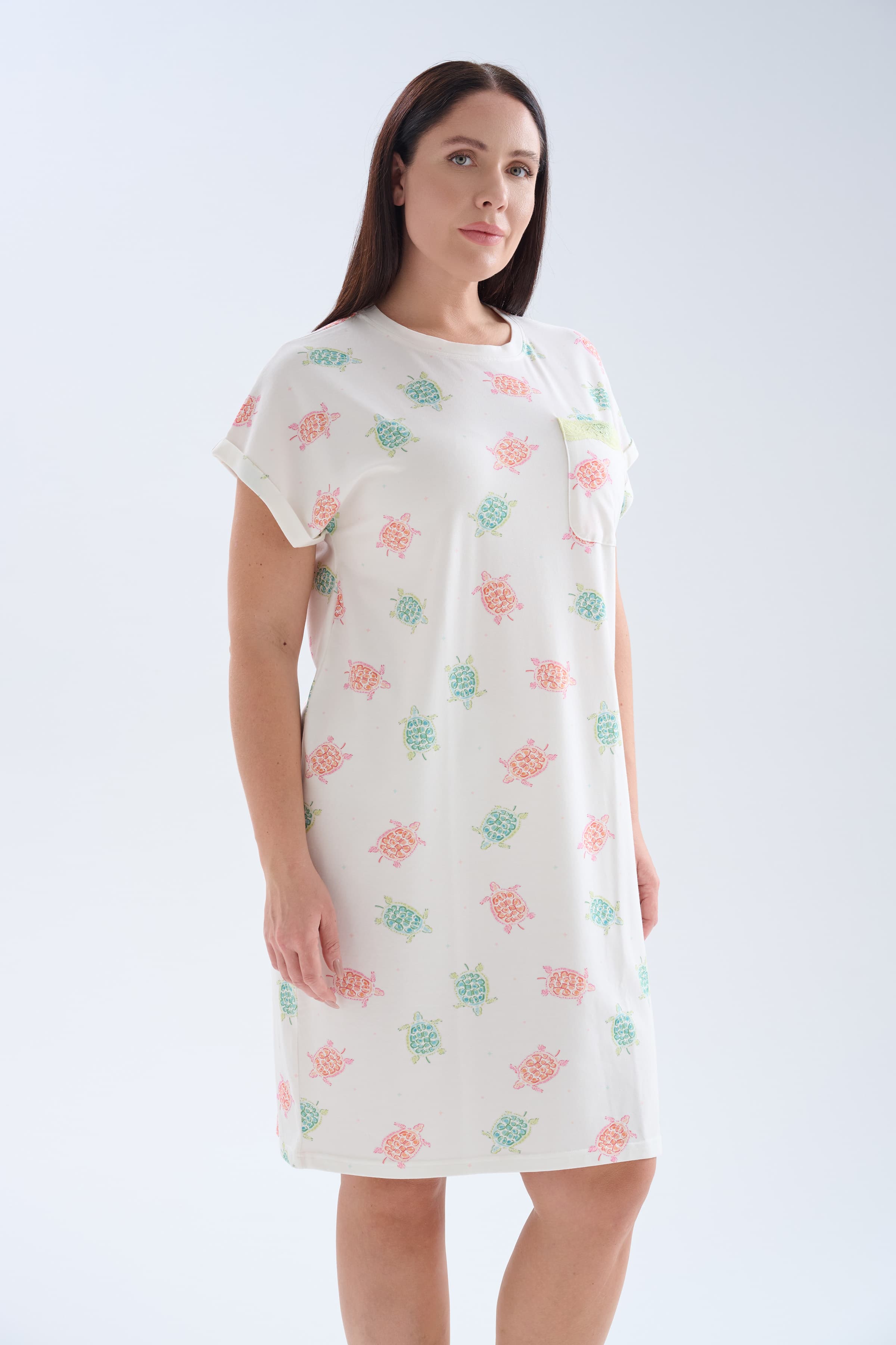 Women's Neutral Printed Cotton Nightgown — view 2