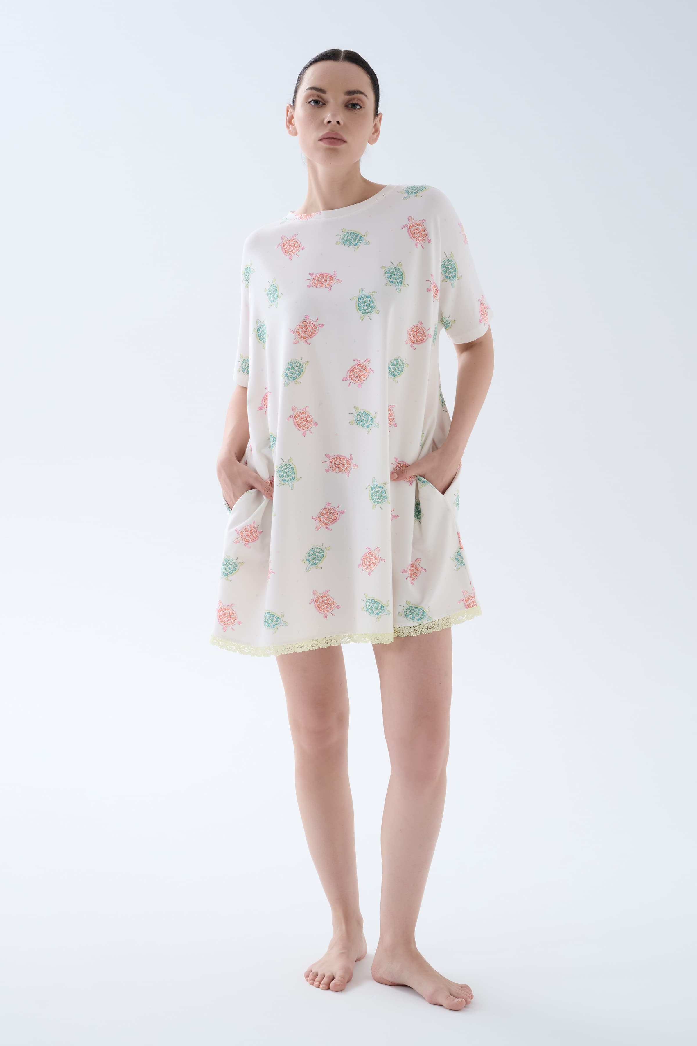 Women's Neutral Printed Cotton Nightgown — view 2