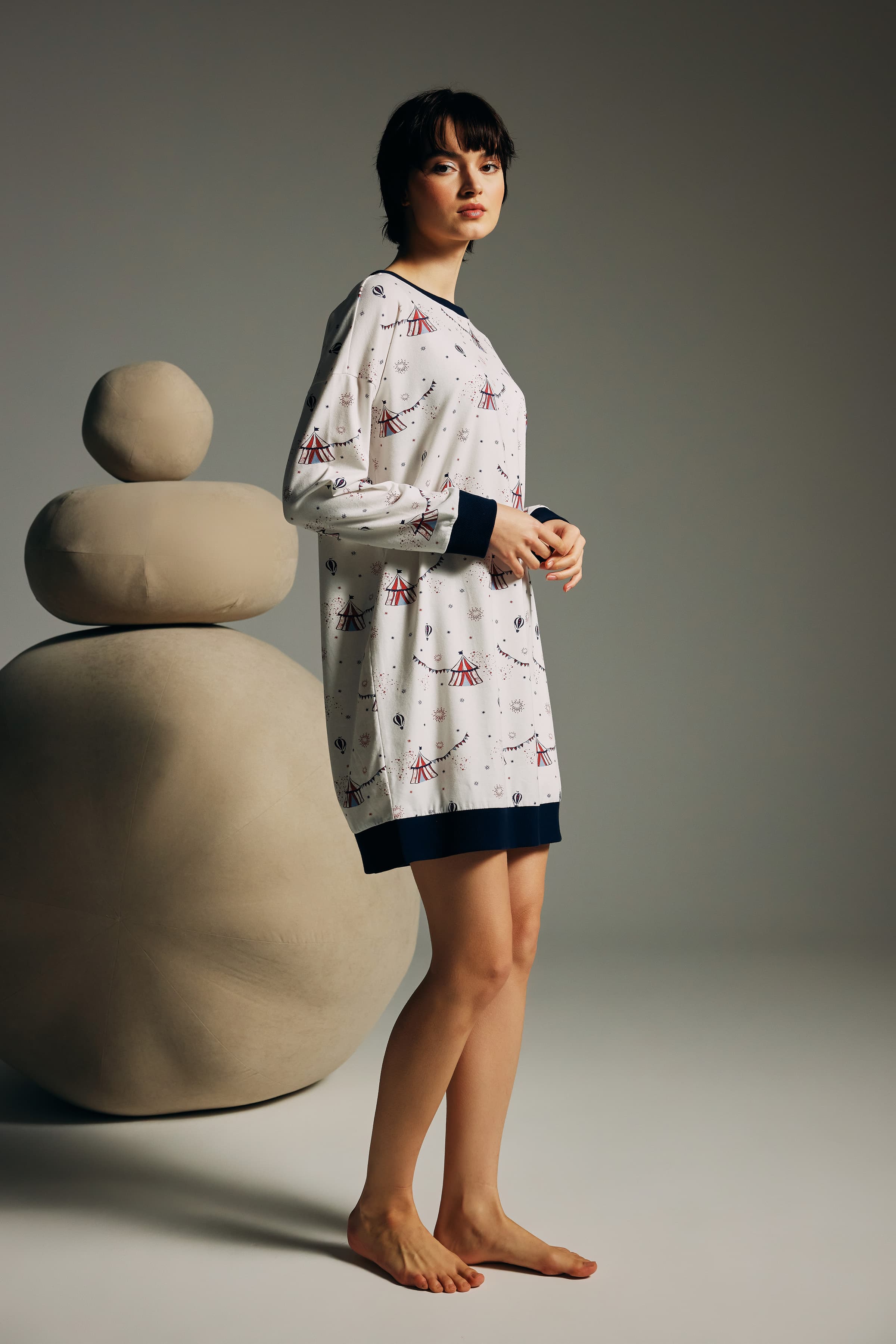 Women's Red Printed Cotton Nightgown — view 4