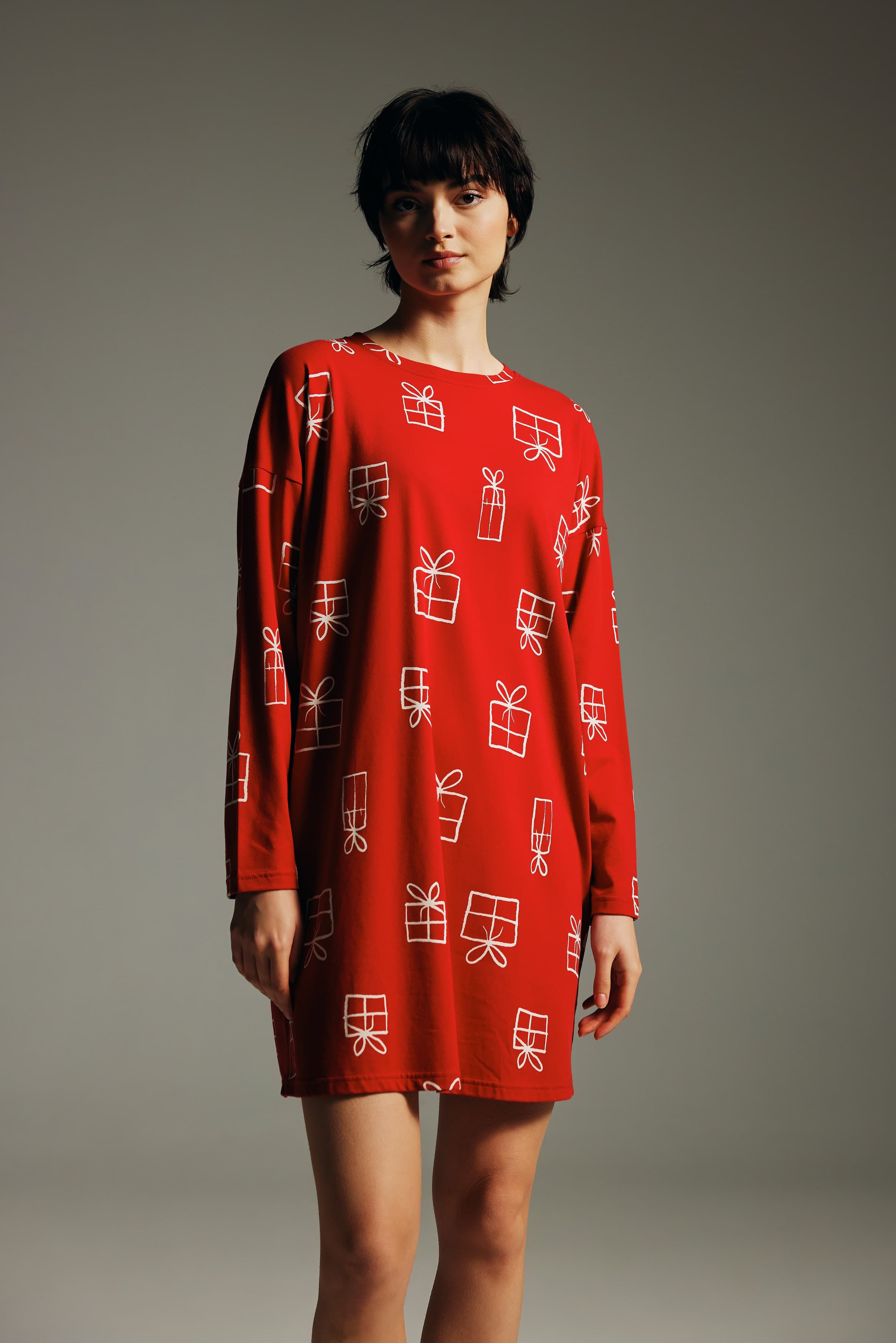 Women's Red Printed Cotton Nightgown — view 3