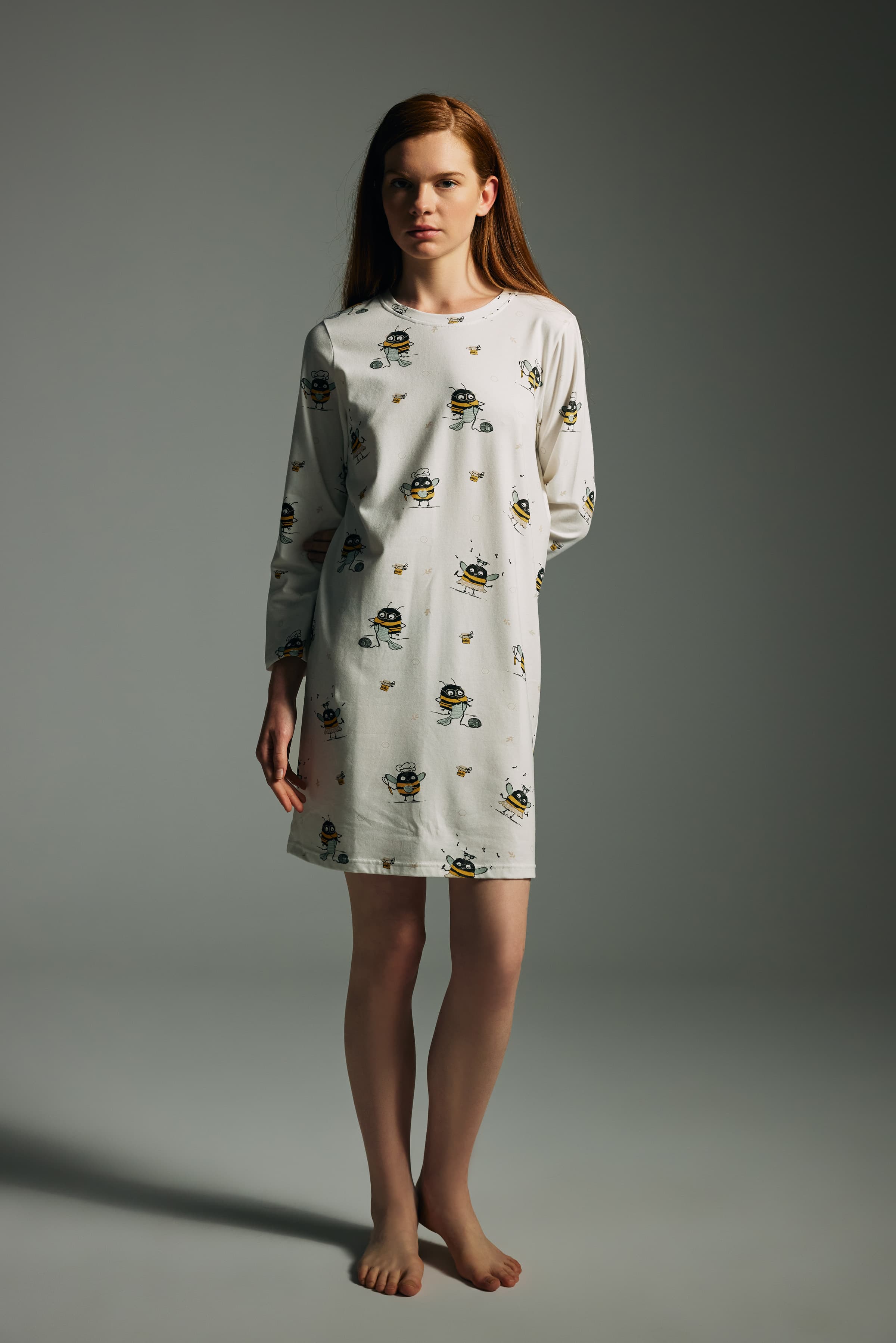 Women's Yellow Printed Cotton Nightgown — view 1