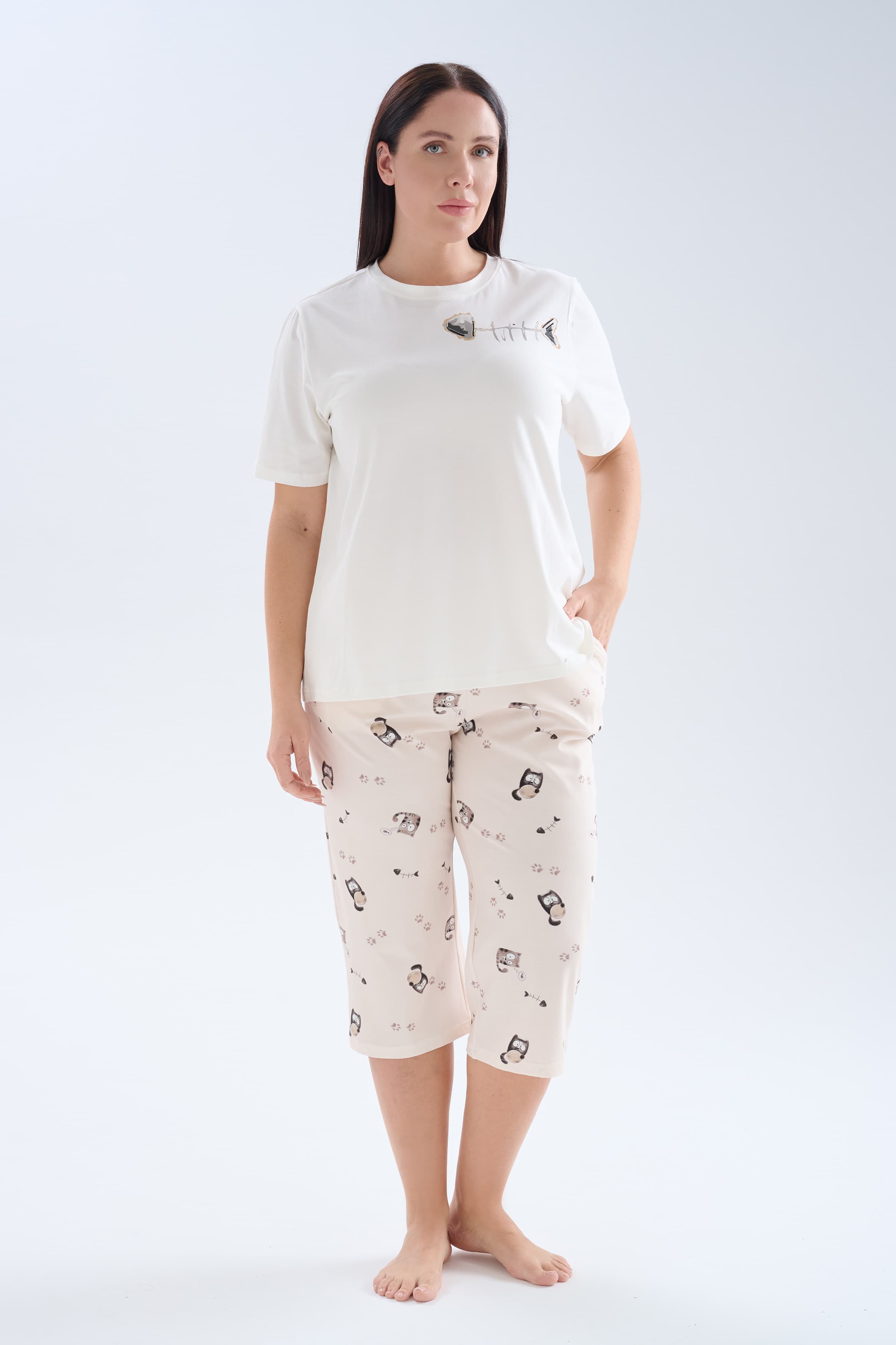 Women's Ecru Cotton Pajama Set — view 4