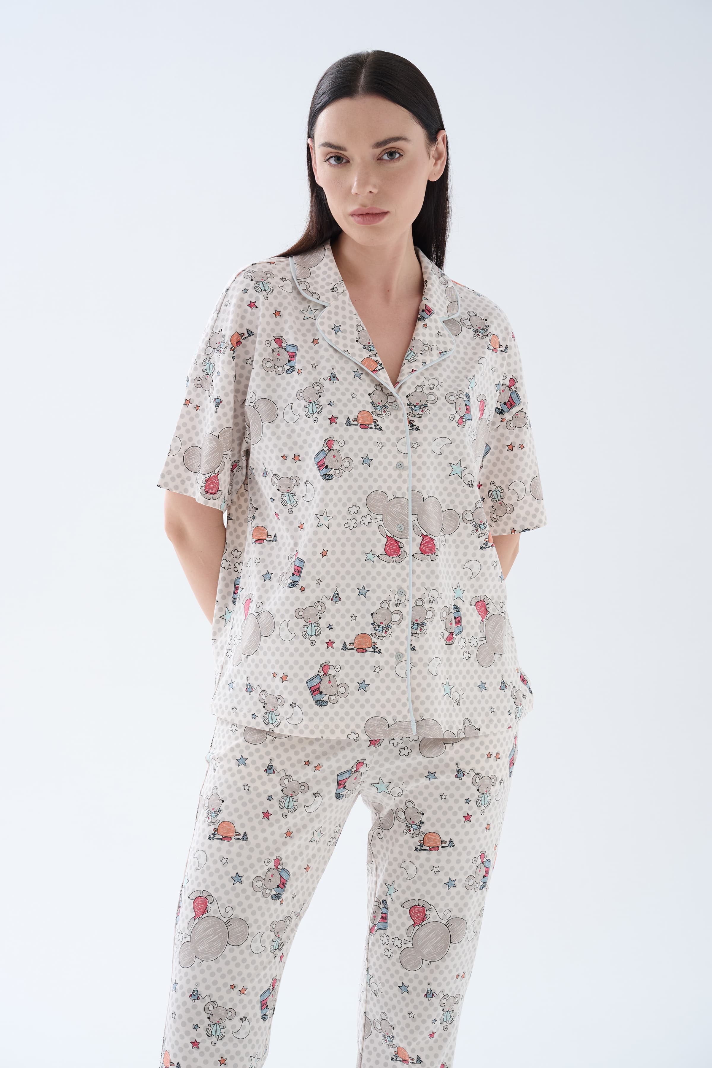 Women's Green Printed Cotton Pajama Set — view 3