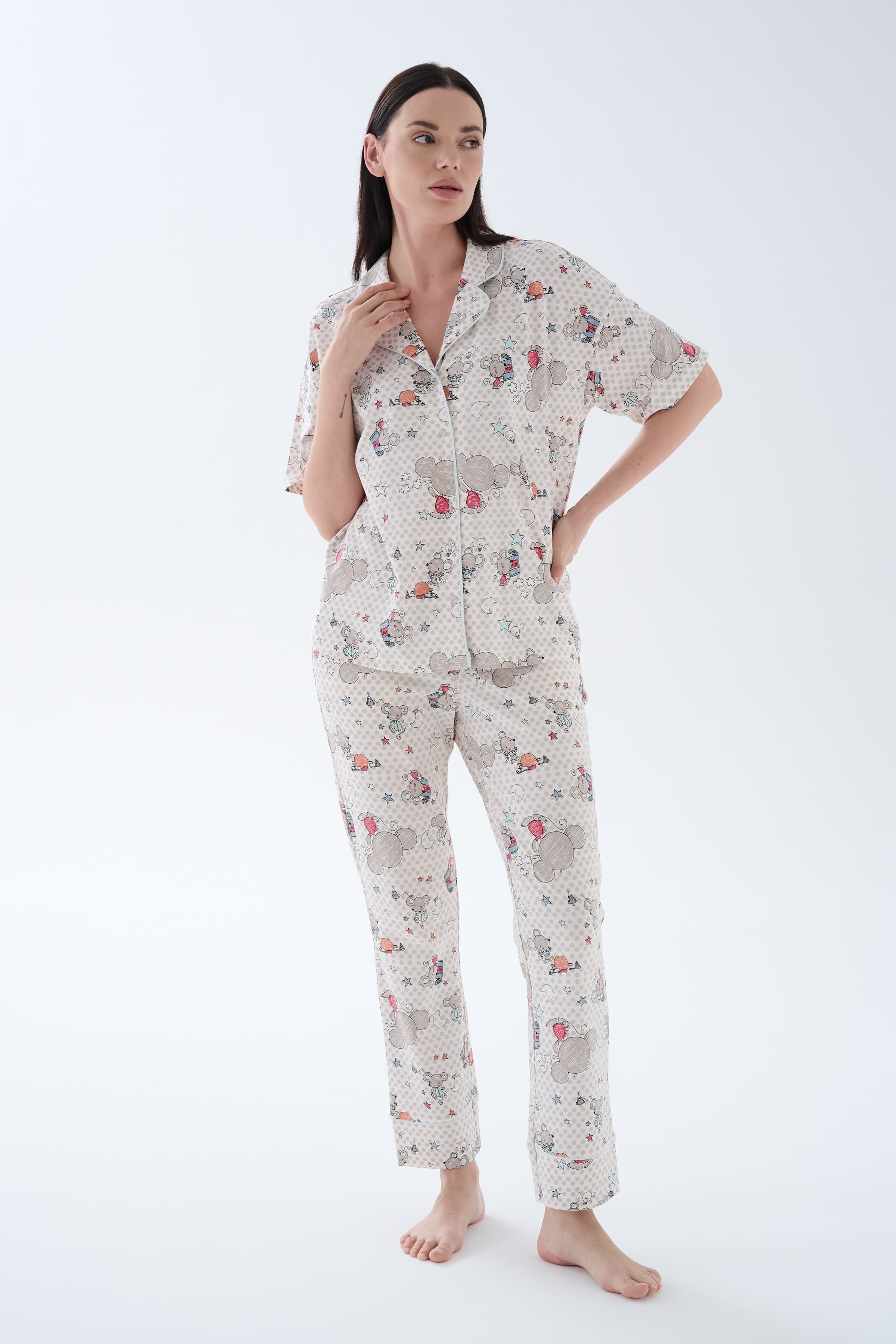 Women's Green Printed Cotton Pajama Set — view 4