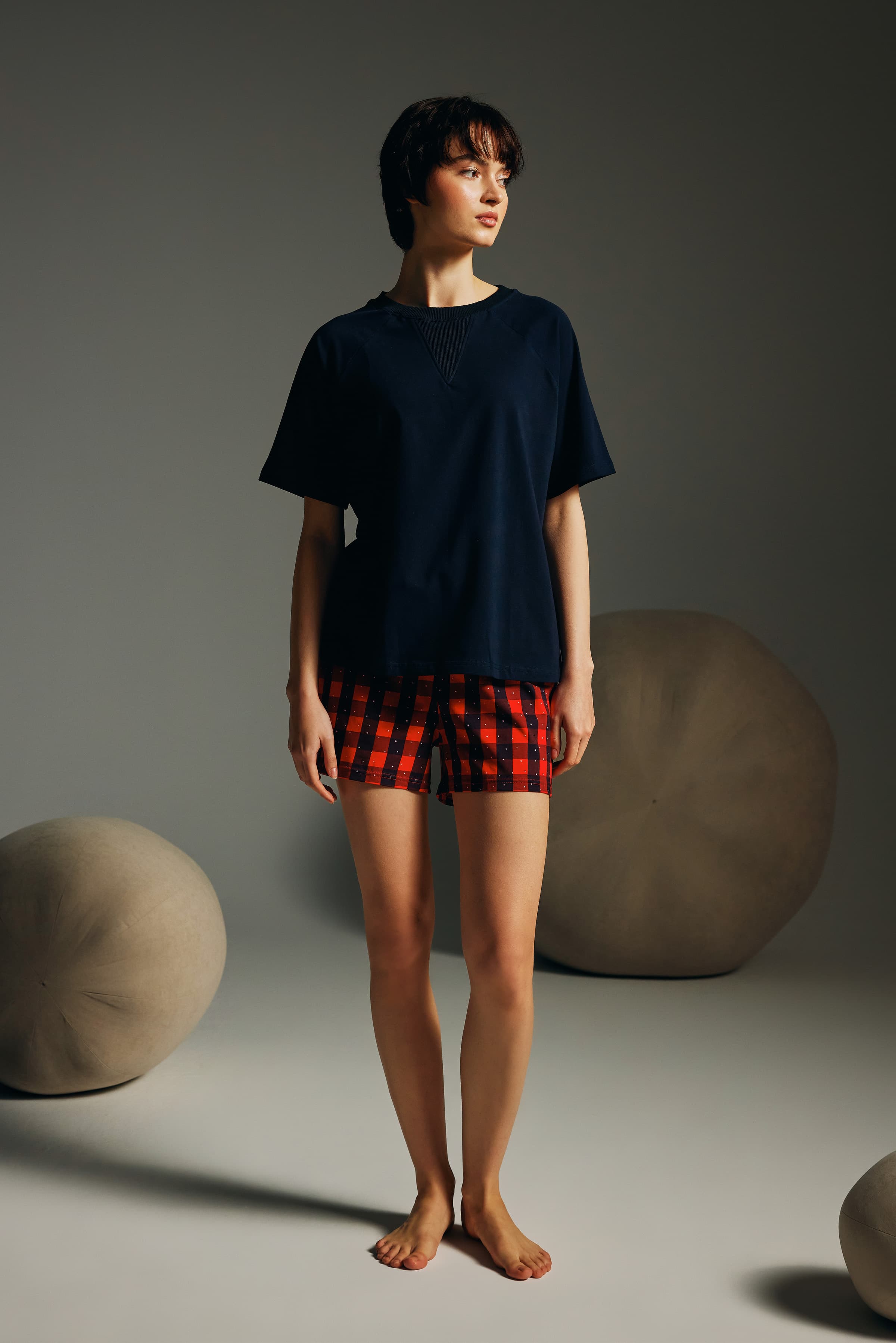 Women's Navy Cotton Pajama Set — view 1