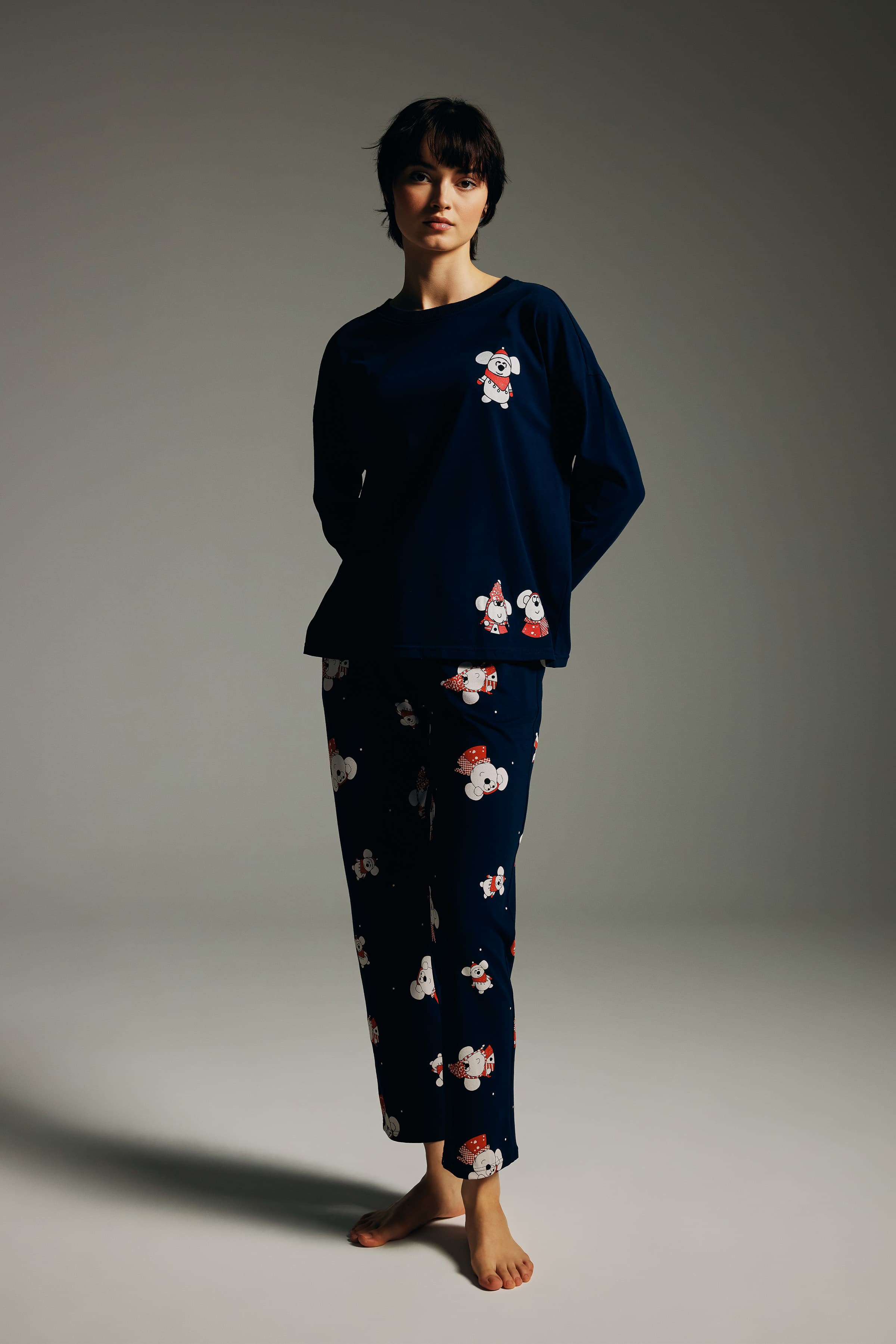 Women's Navy Cotton Pajama Set — view 4
