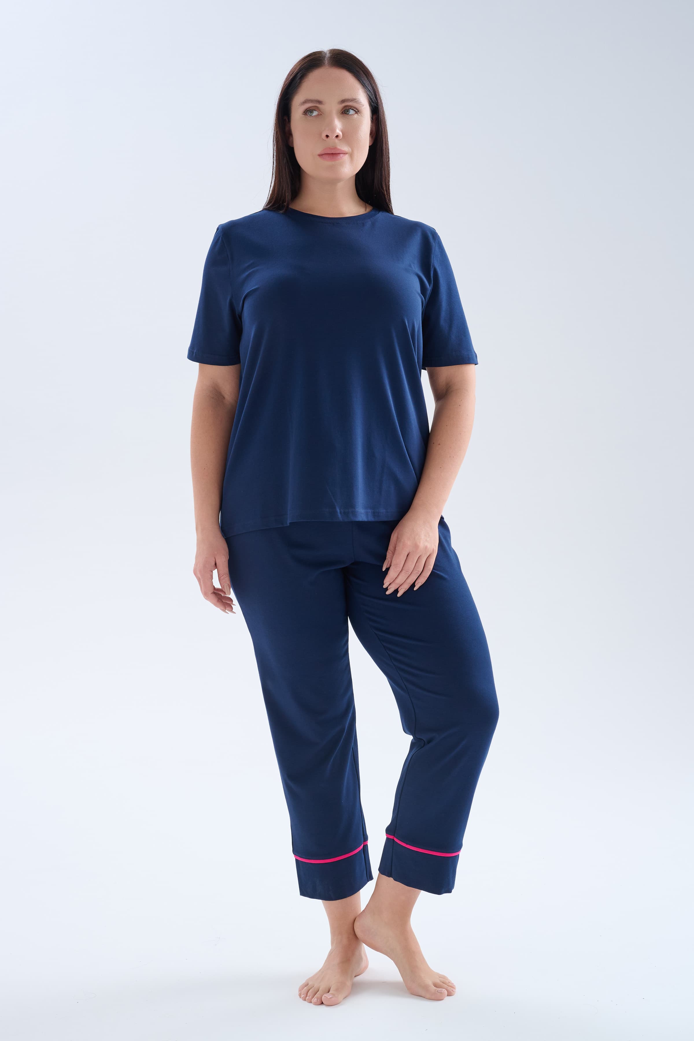 Women's Navy Cotton Pajama Set — view 3