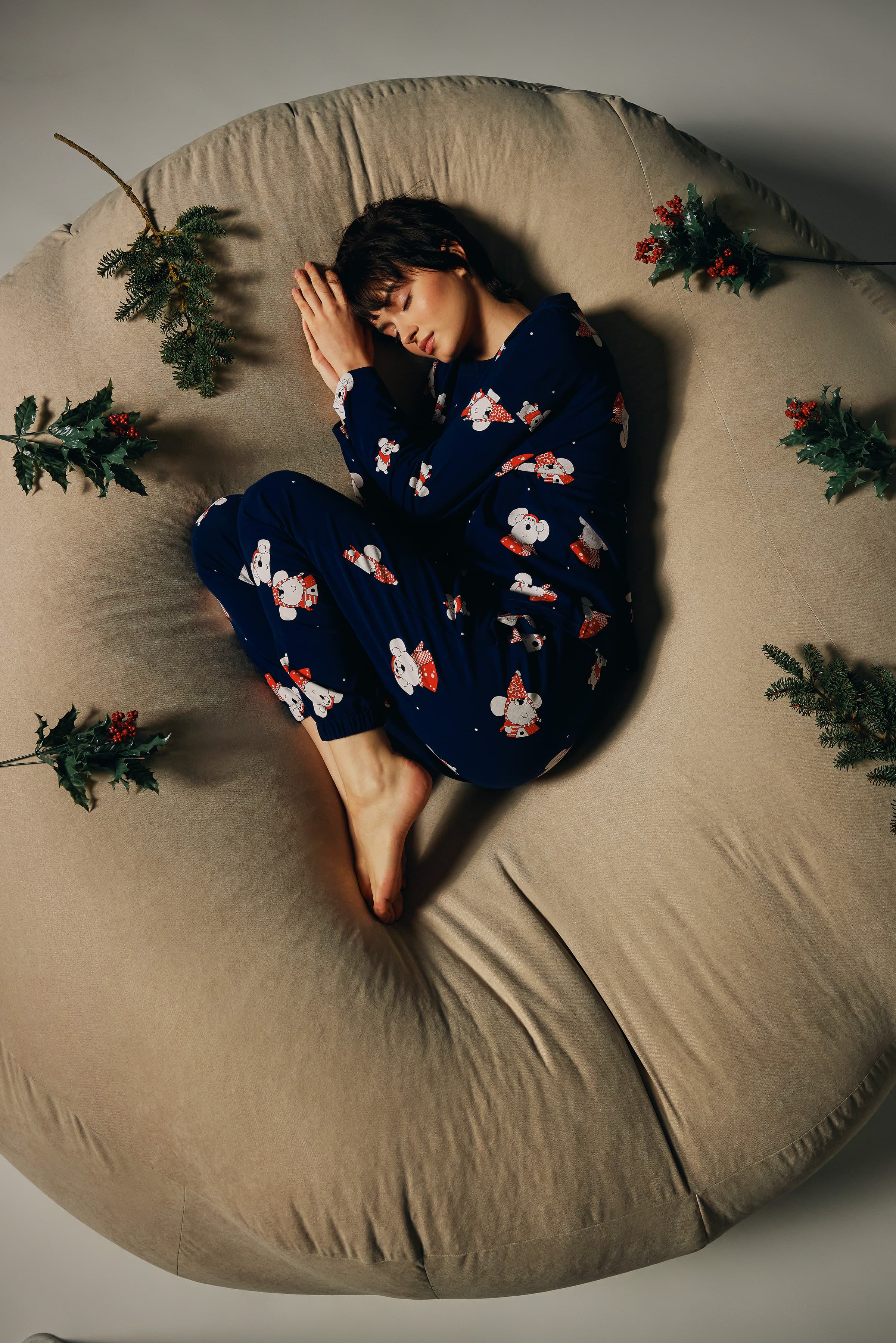 Women's Navy Printed Cotton Pajama Set — view 1