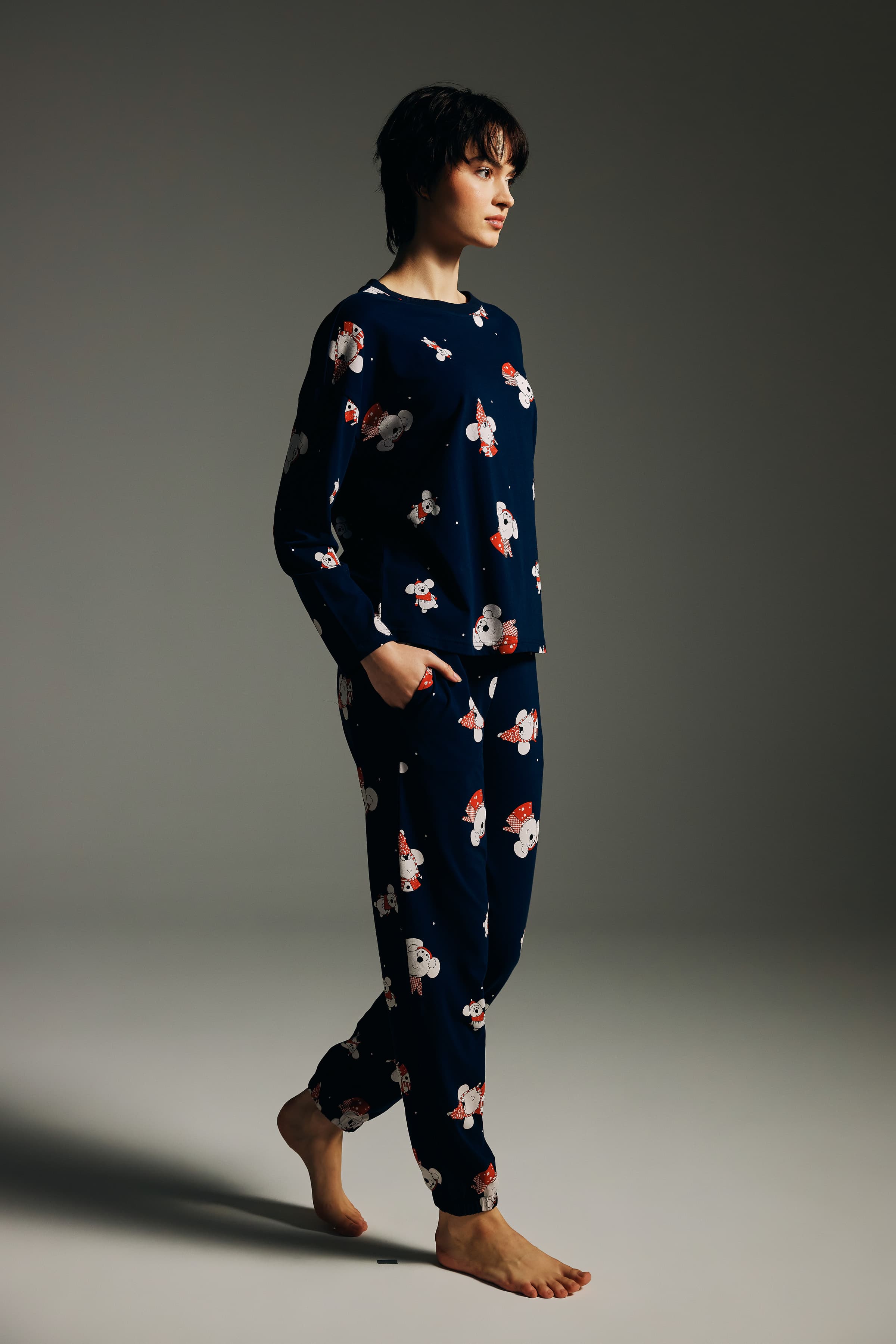 Women's Navy Printed Cotton Pajama Set — view 3
