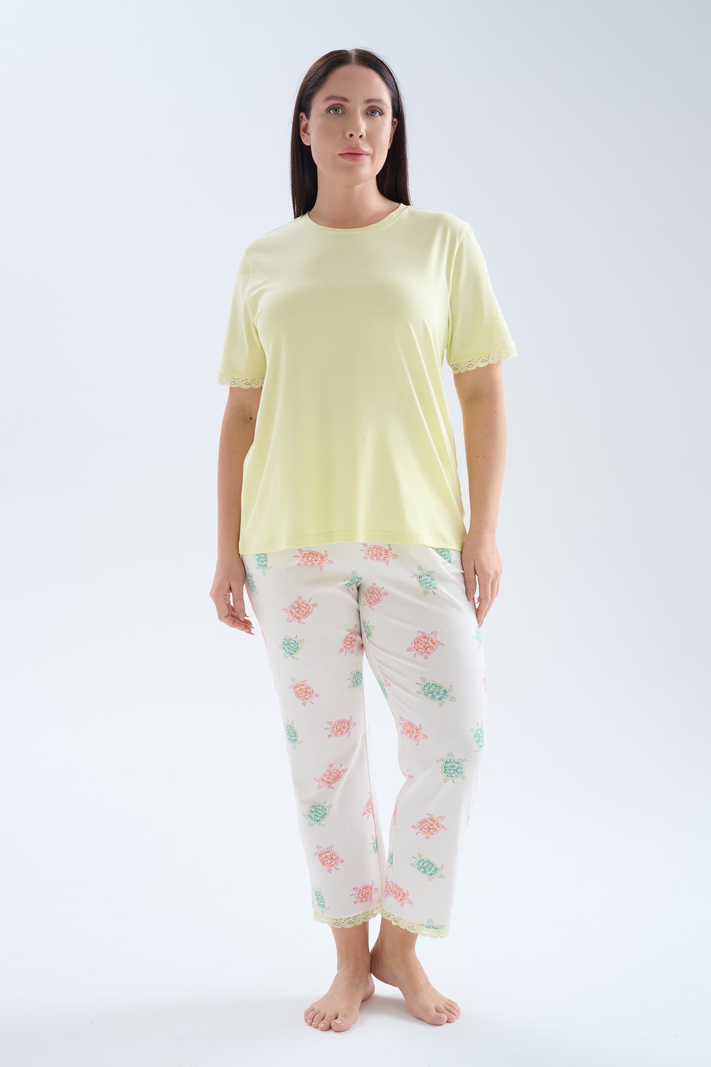Women's Neutral Printed Cotton Pajama Set — view 3