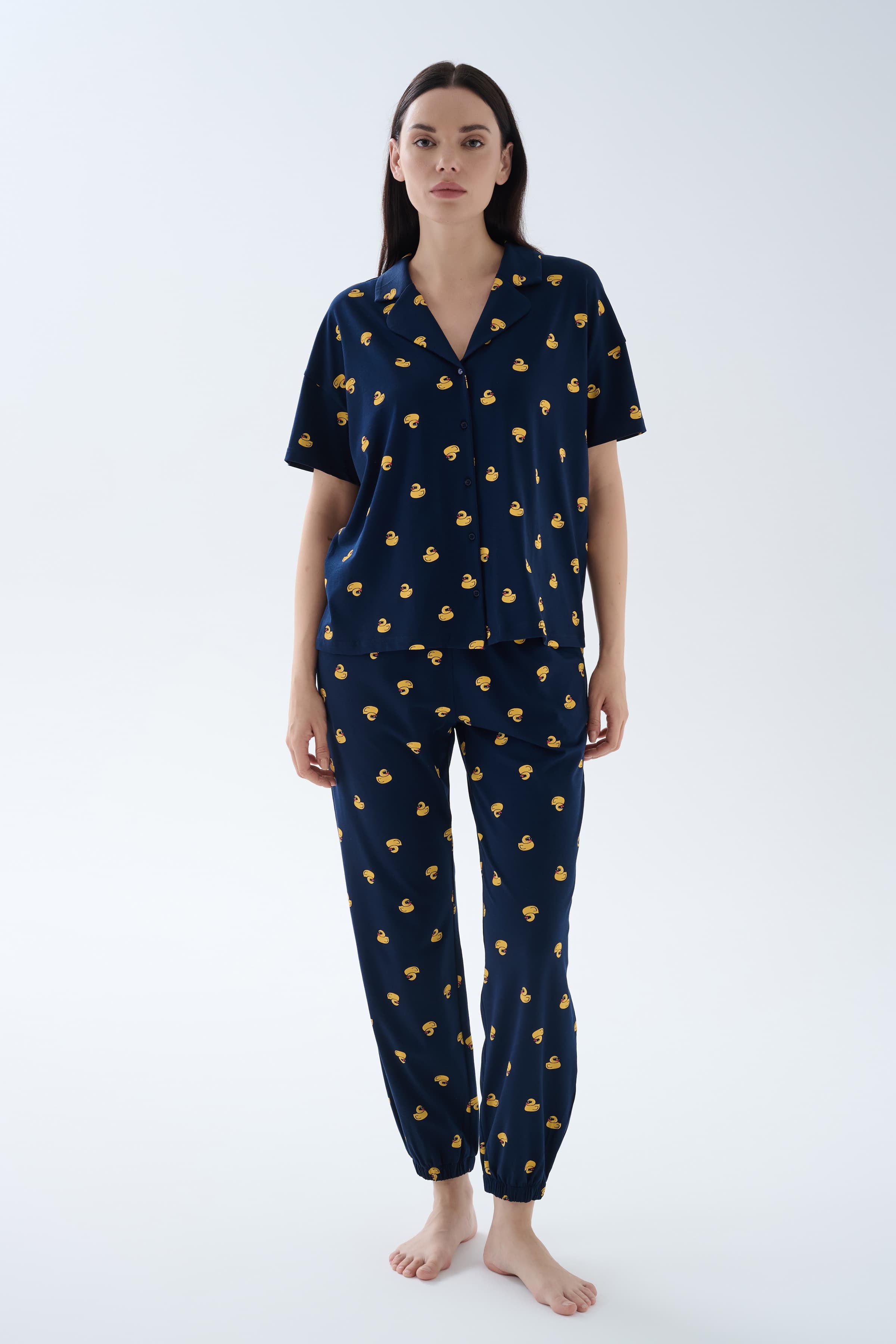 Women's Yellow Printed Cotton Pajama Set — view 2