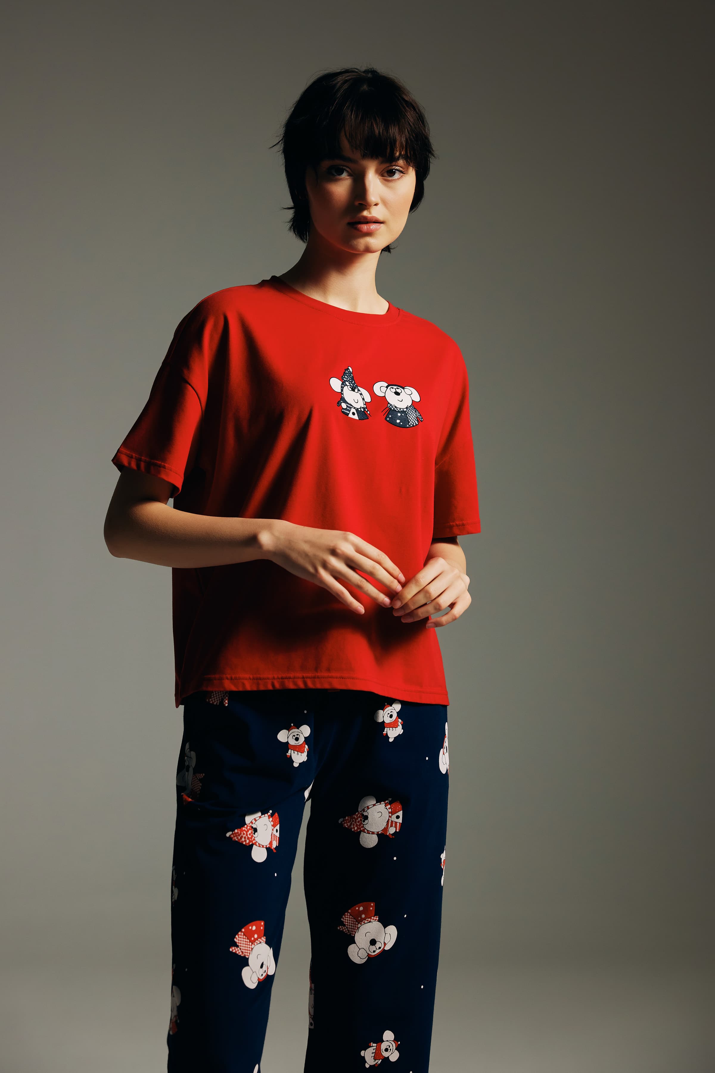 Women's Red Cotton Pajama Top — view 1