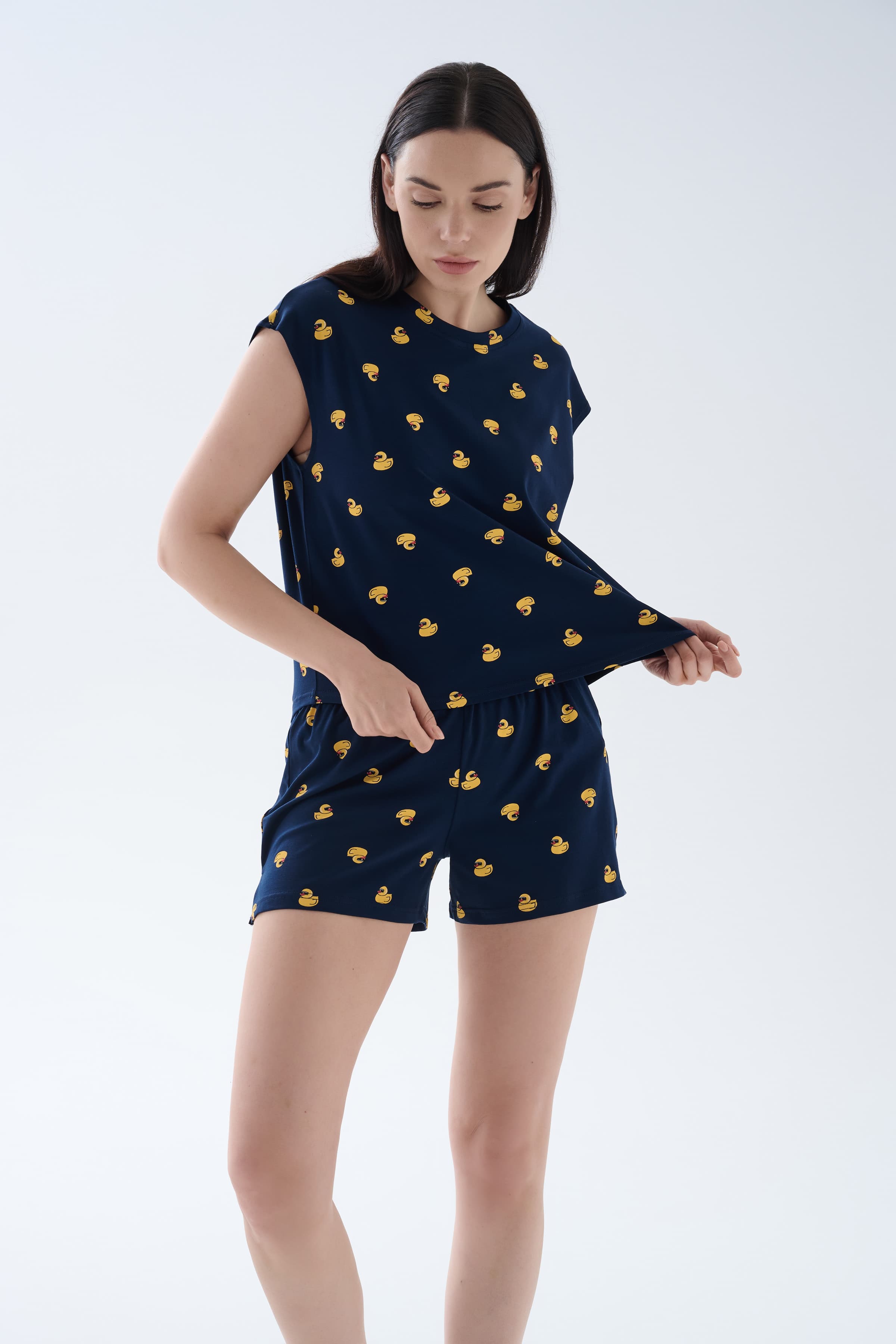 Women's Yellow Printed Cotton Pajama Top — view 1