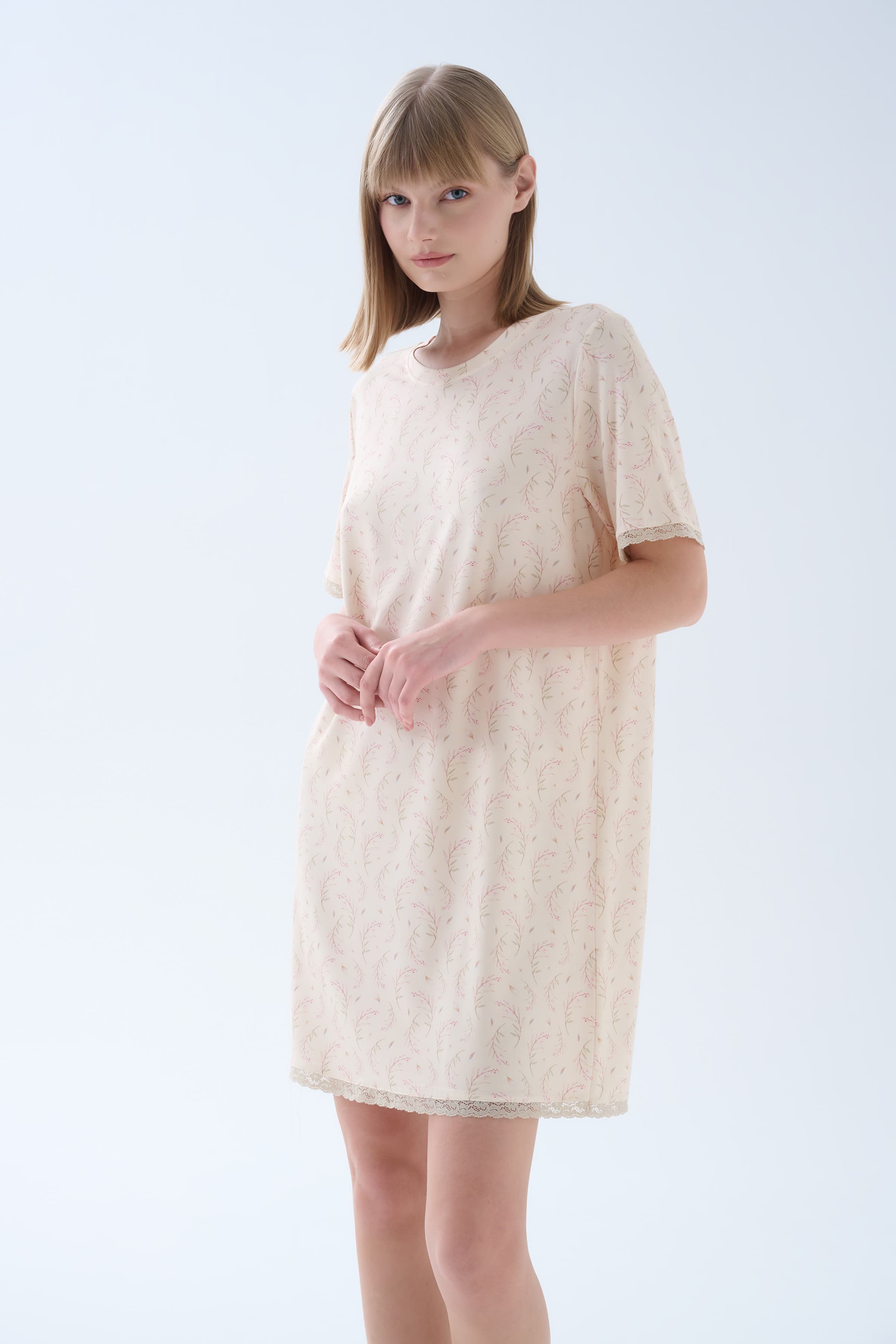 Women's Beige Printed Viscose Nightgown — view 1