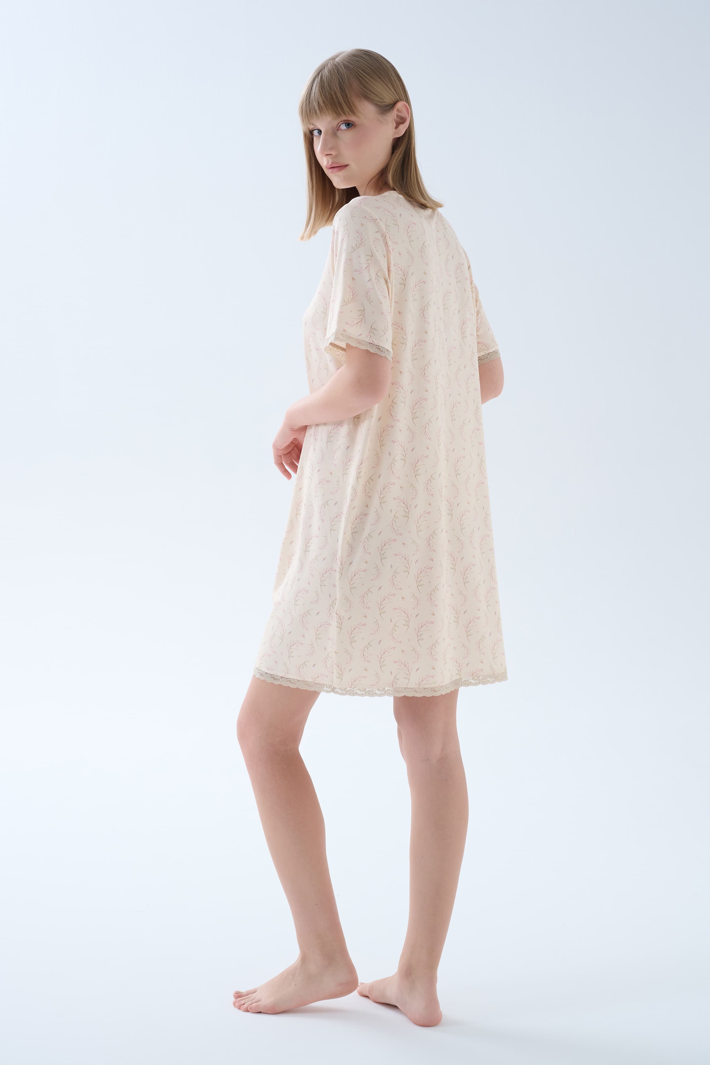 Women's Beige Printed Viscose Nightgown — view 3