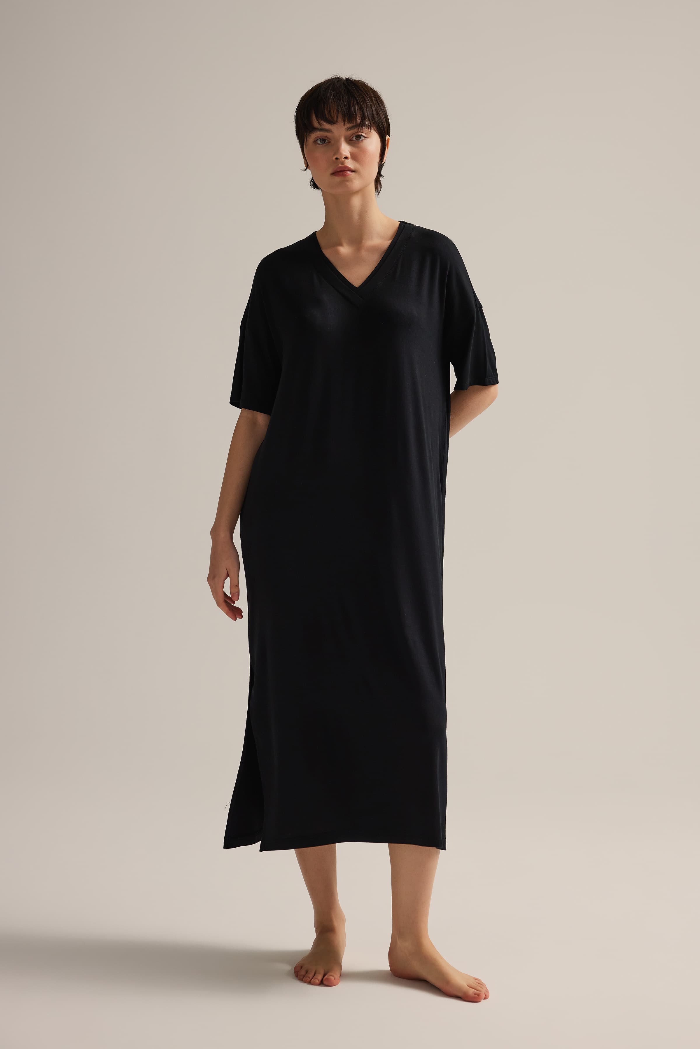 Women's Black Viscose Nightgown — view 1