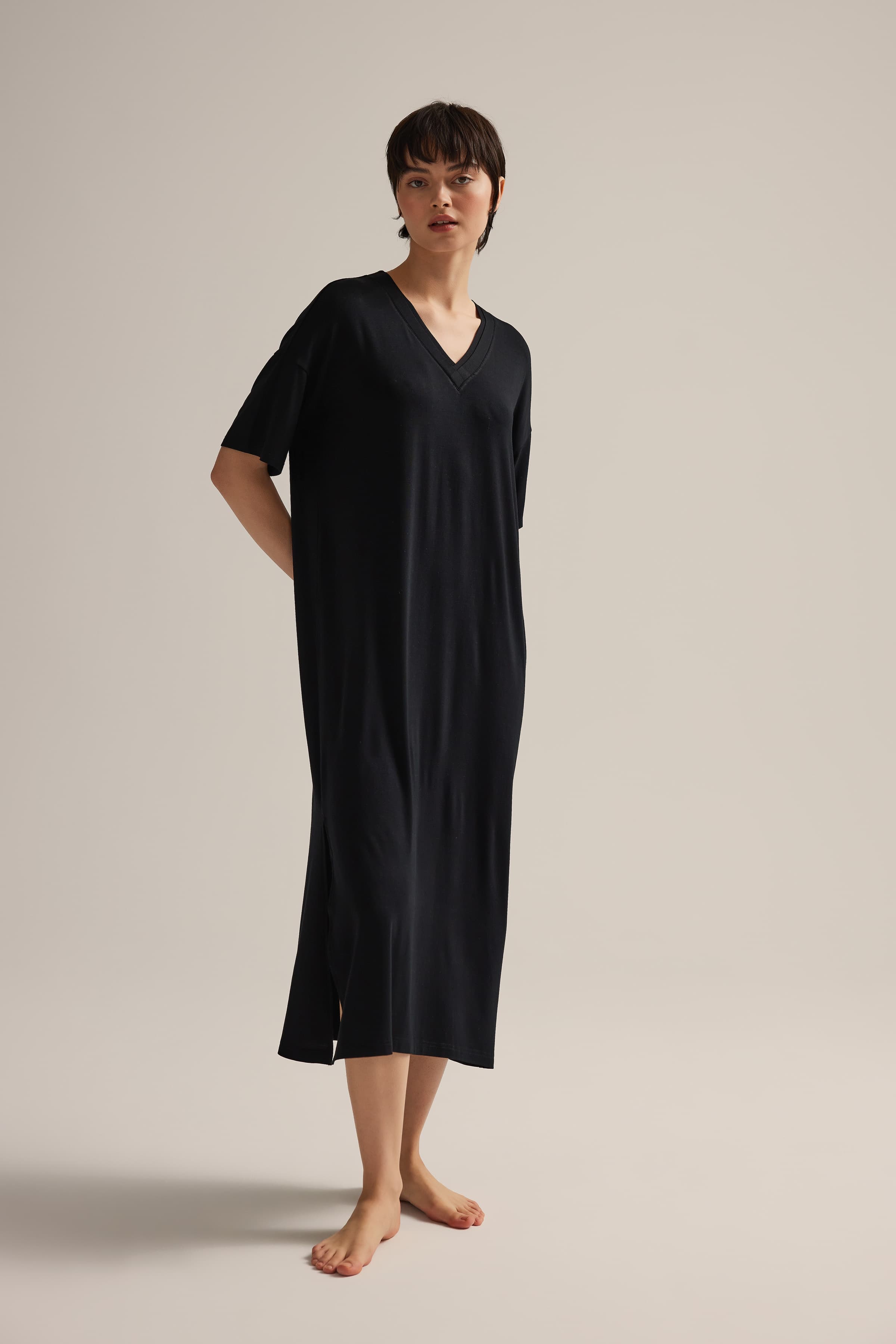 Women's Black Viscose Nightgown — view 2