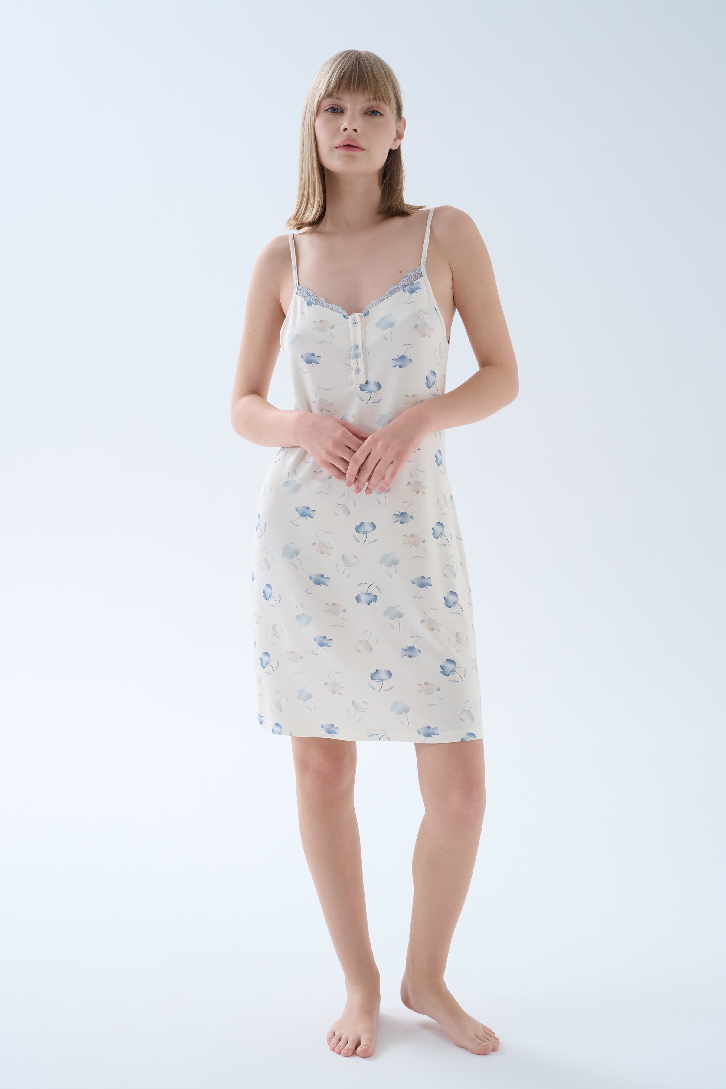 Women's Blue Floral Viscose Nightgown — view 3