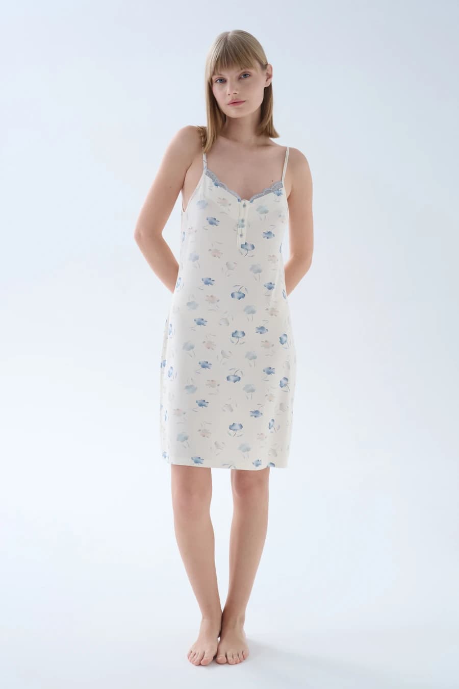 Women's Blue Floral Viscose Nightgown — view 4