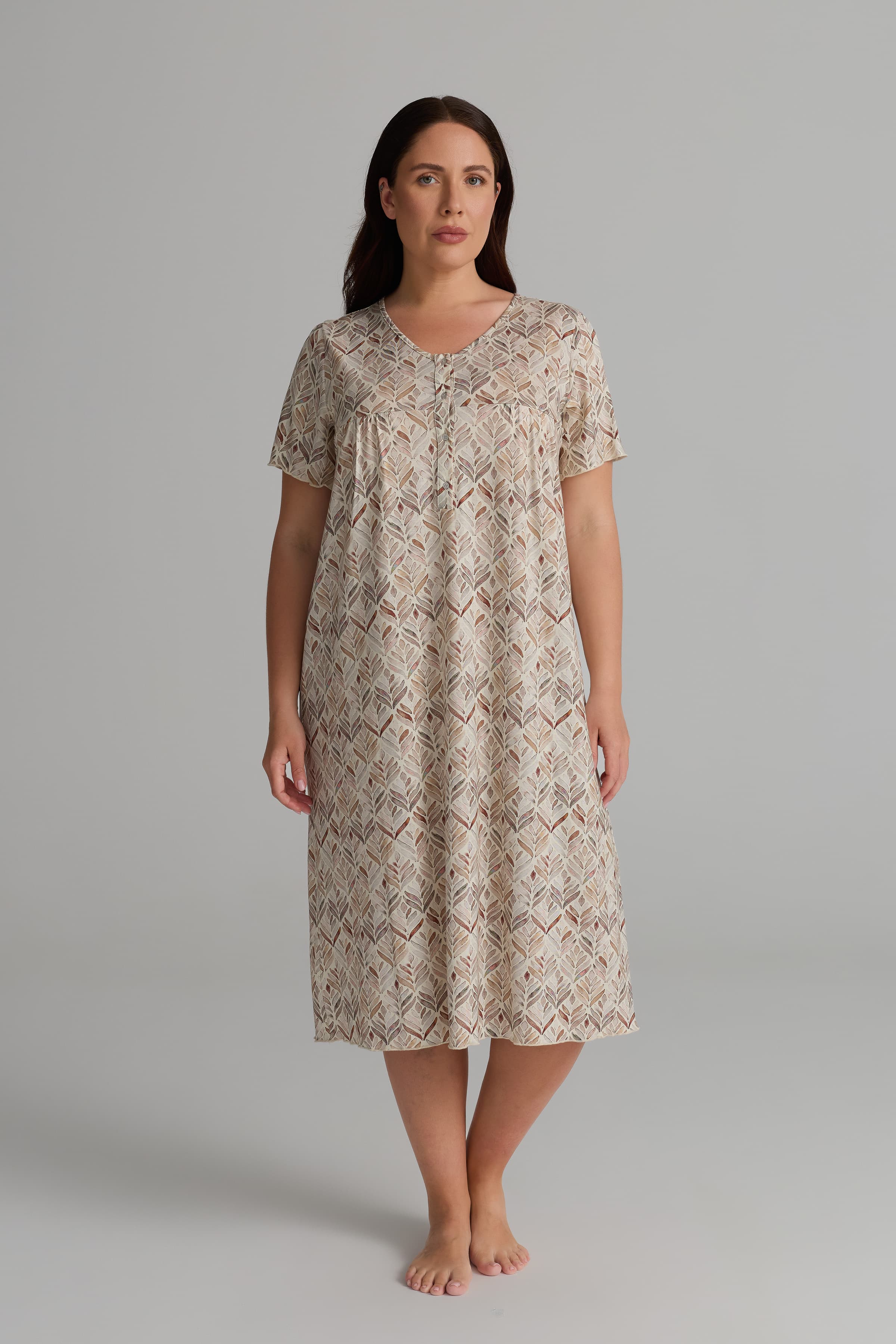 Women's Brown Printed Viscose Nightgown — view 1