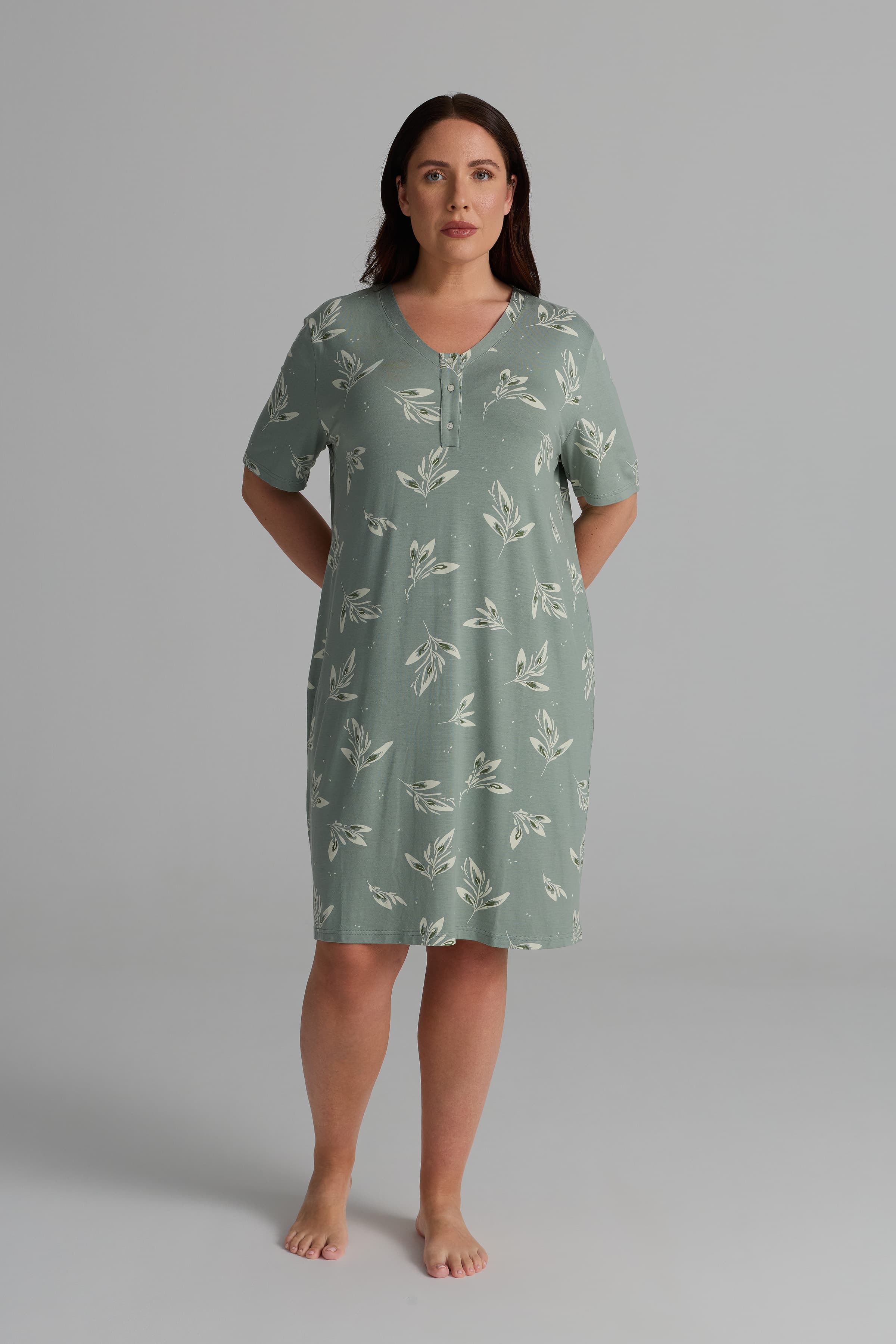 Women's Green Floral Viscose Nightgown — view 2