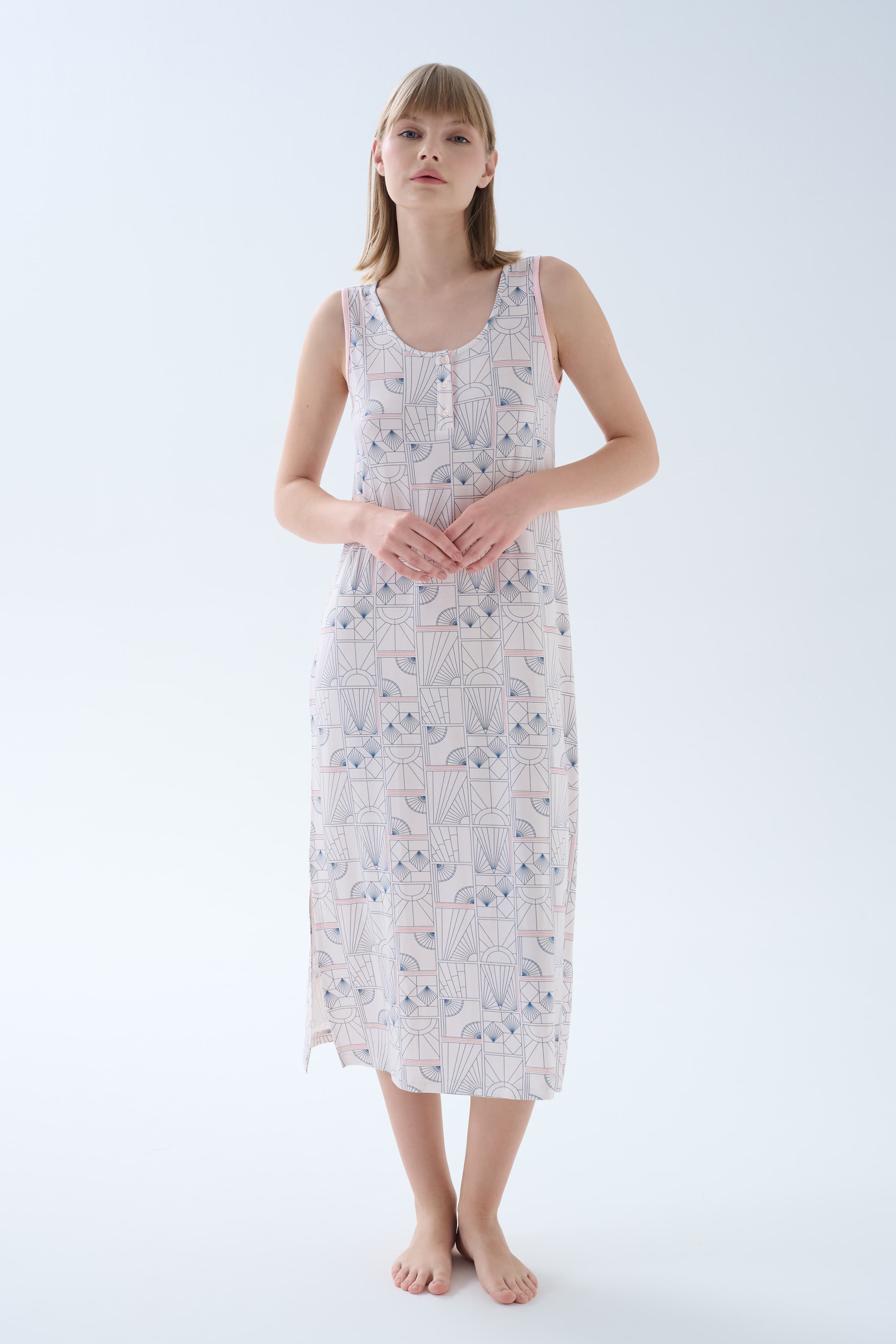 Women's Grey Printed Viscose Nightgown — view 3