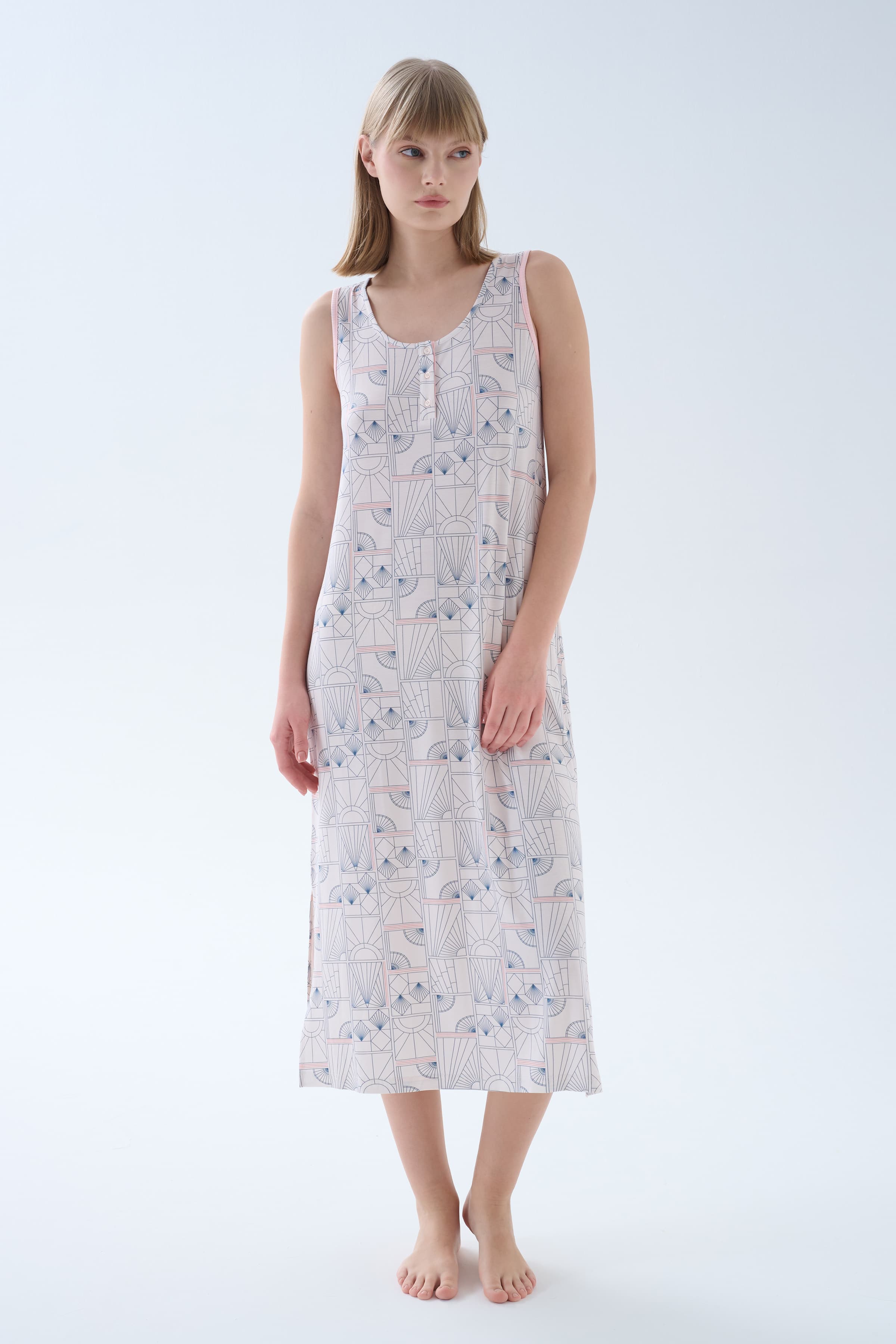 Women's Grey Printed Viscose Nightgown — view 4