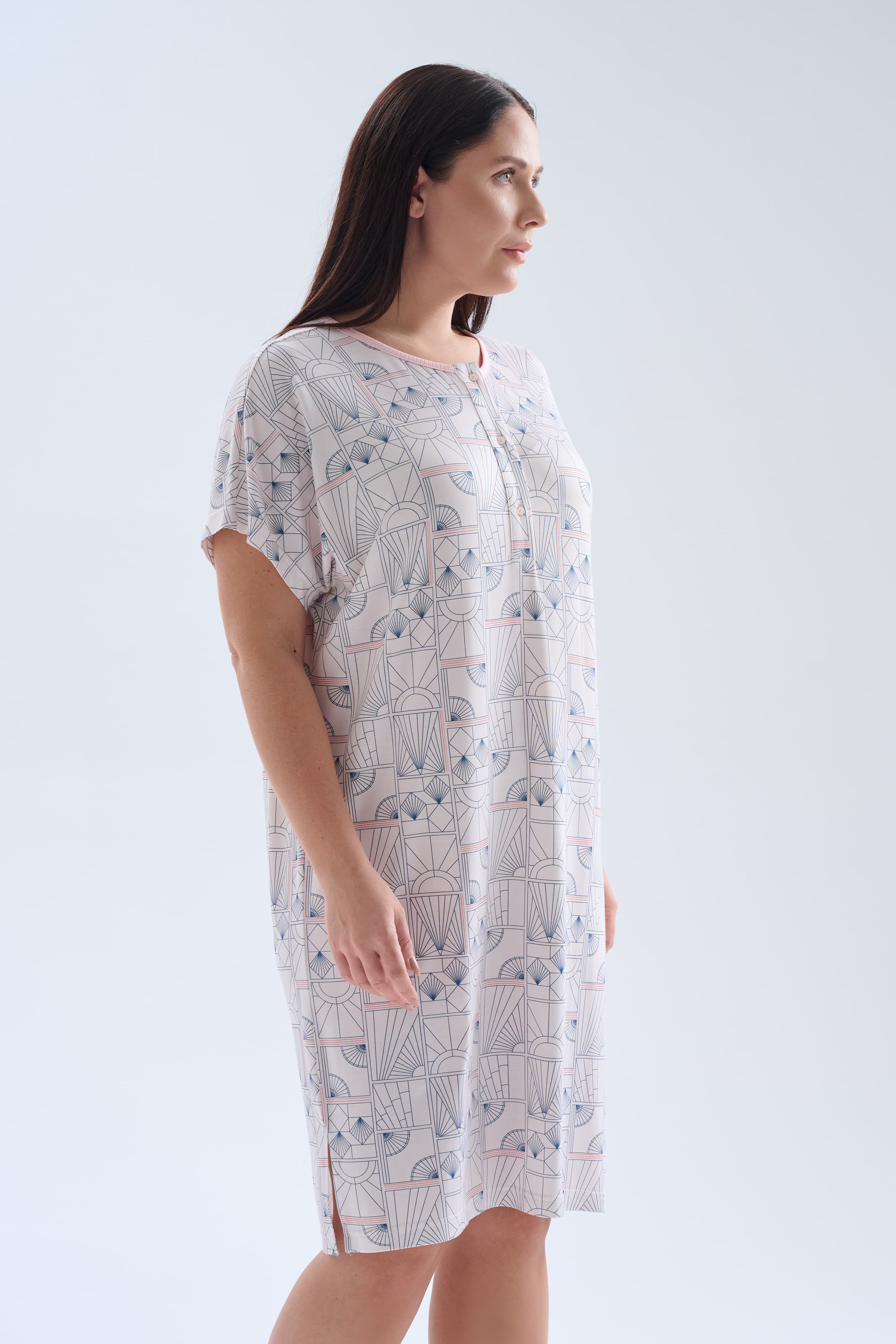 Women's Grey Printed Viscose Nightgown — view 2