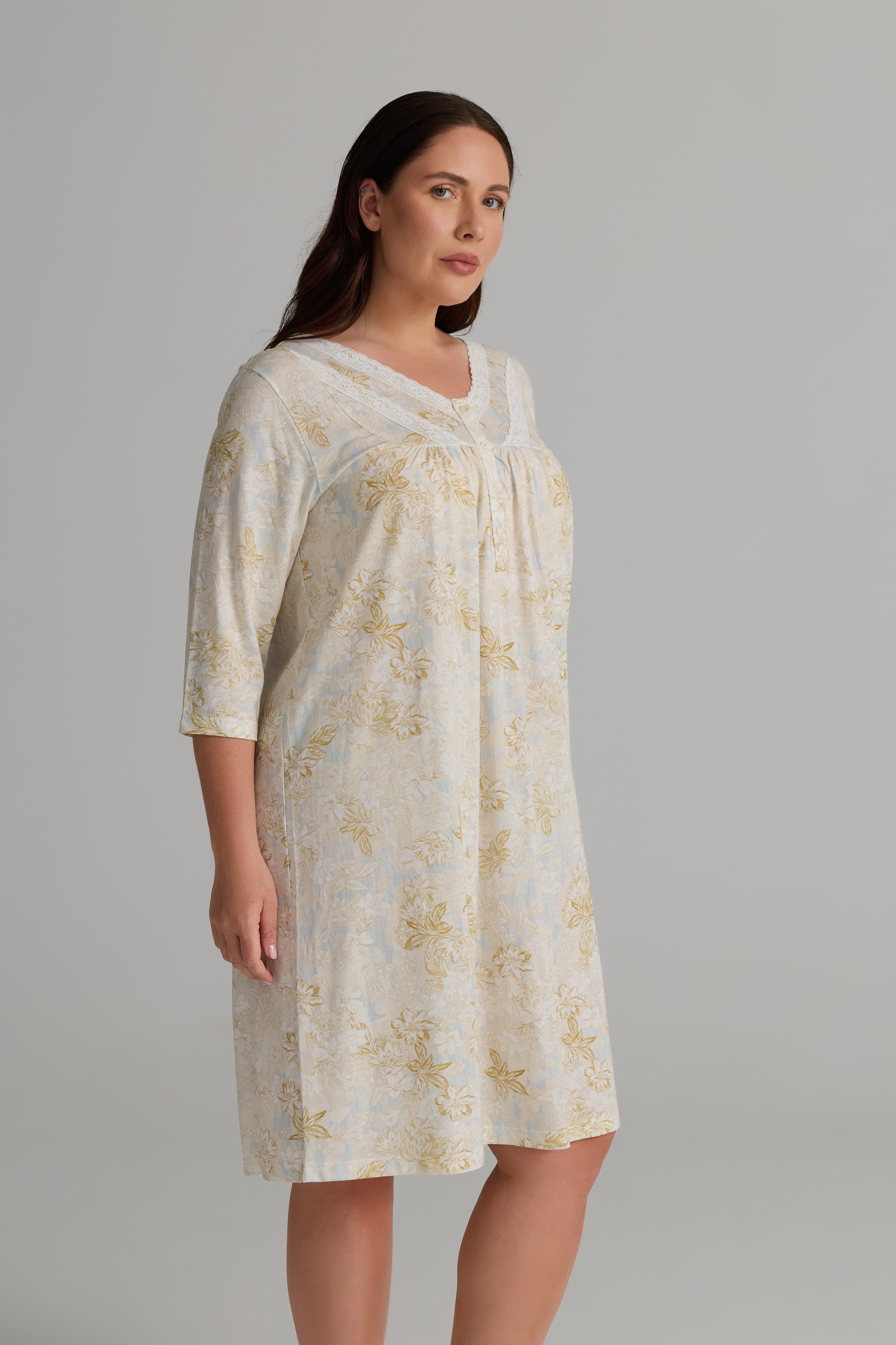 Women's Neutral Floral Viscose Nightgown — view 3