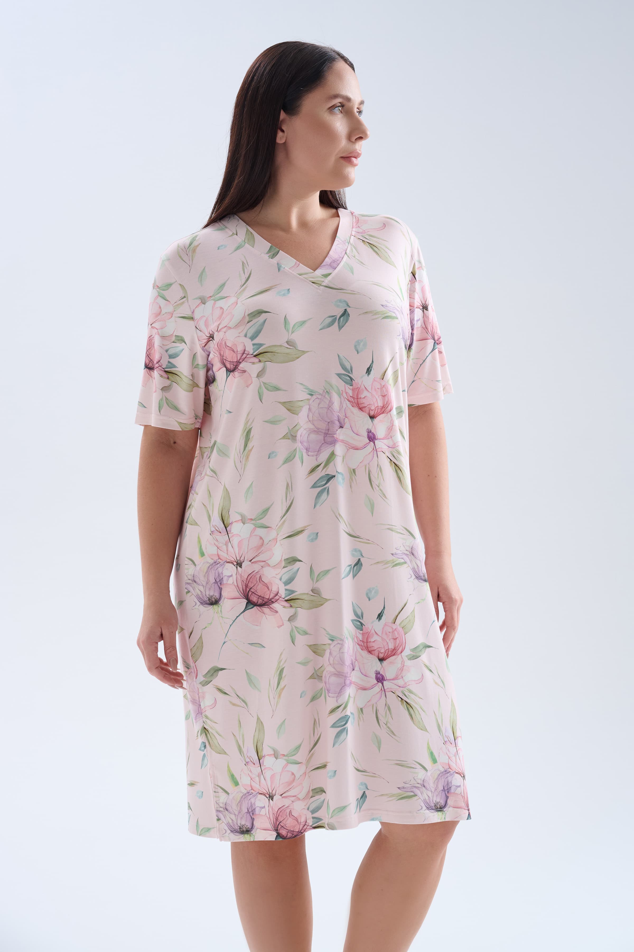 Women's Neutral Floral Viscose Nightgown — view 3