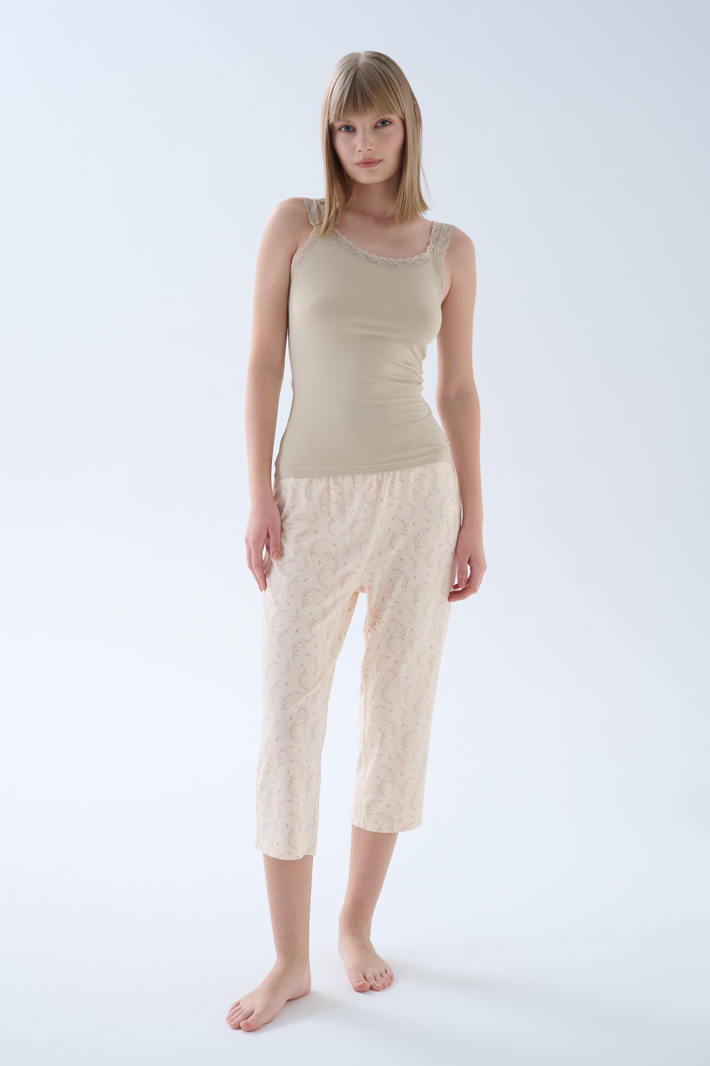 Women's Beige Viscose Pajama Set — view 1