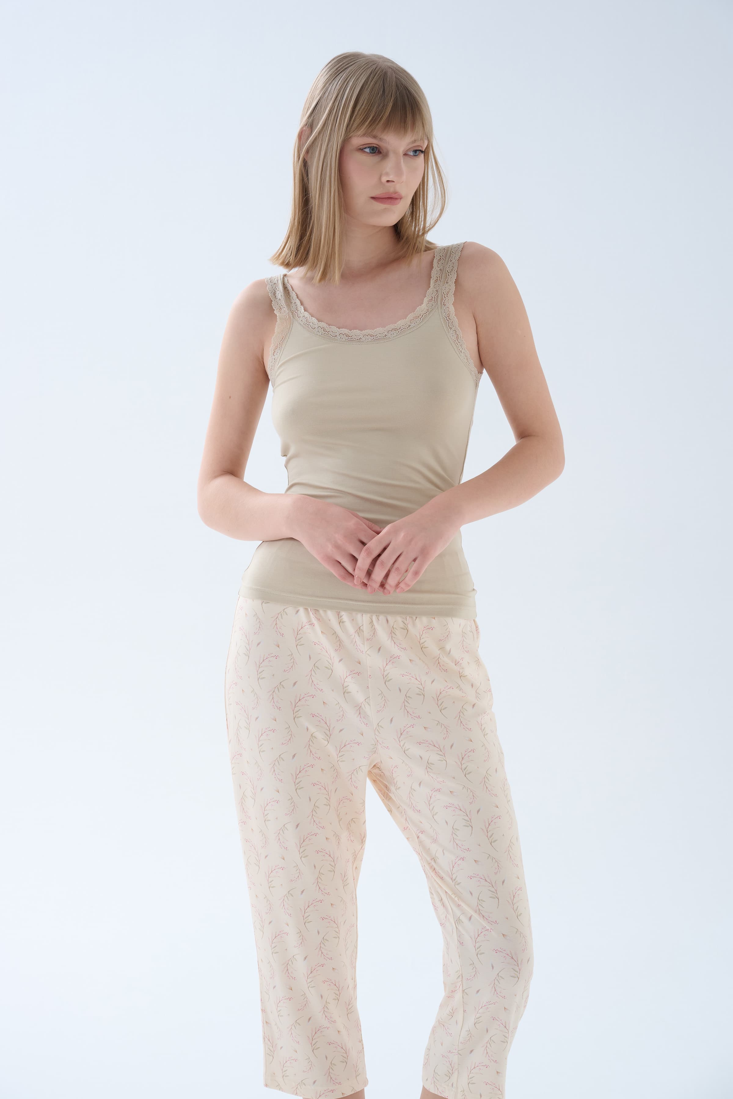 Women's Beige Viscose Pajama Set — view 3