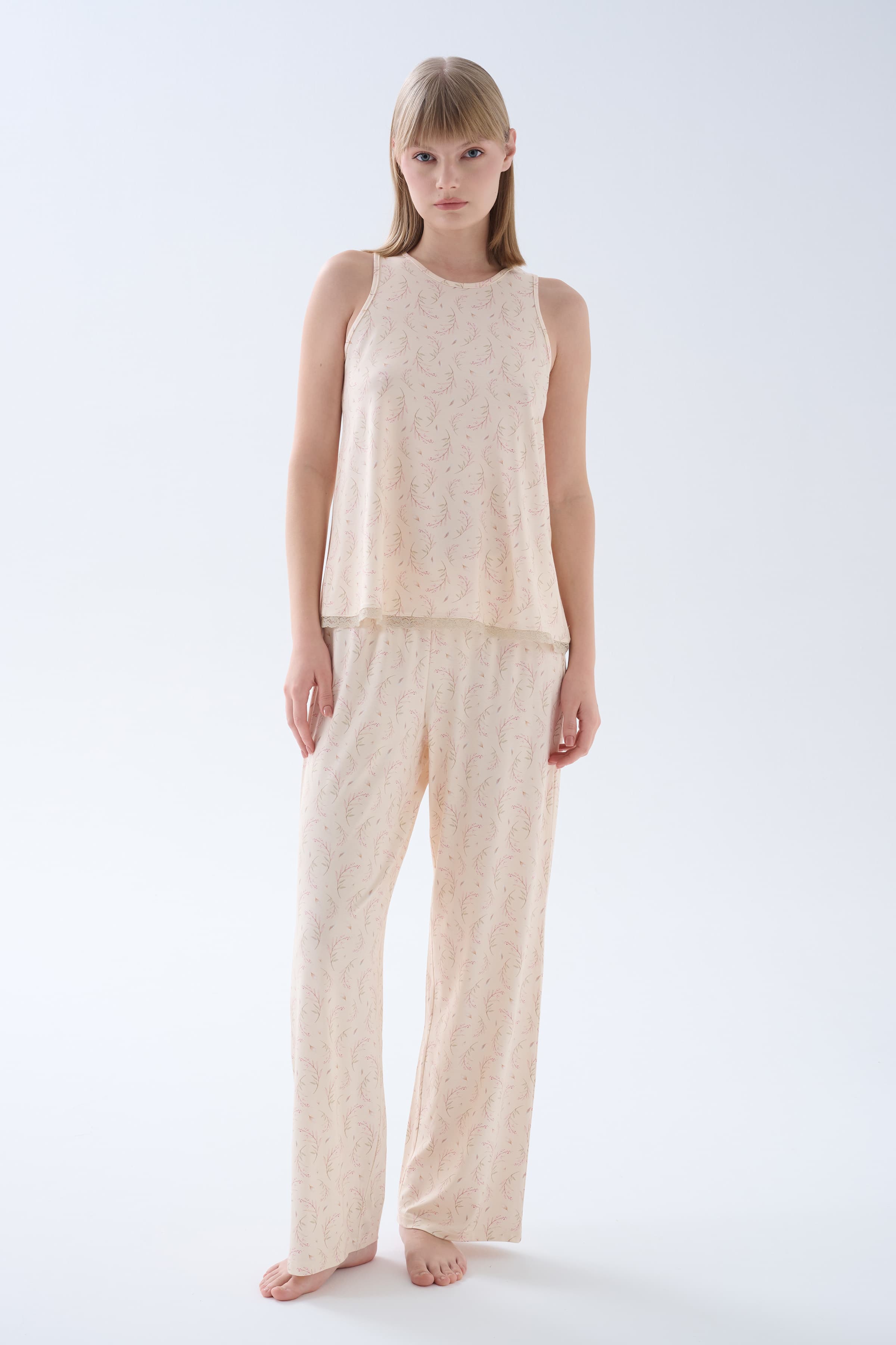 Women's Beige Printed Viscose Pajama Set — view 2