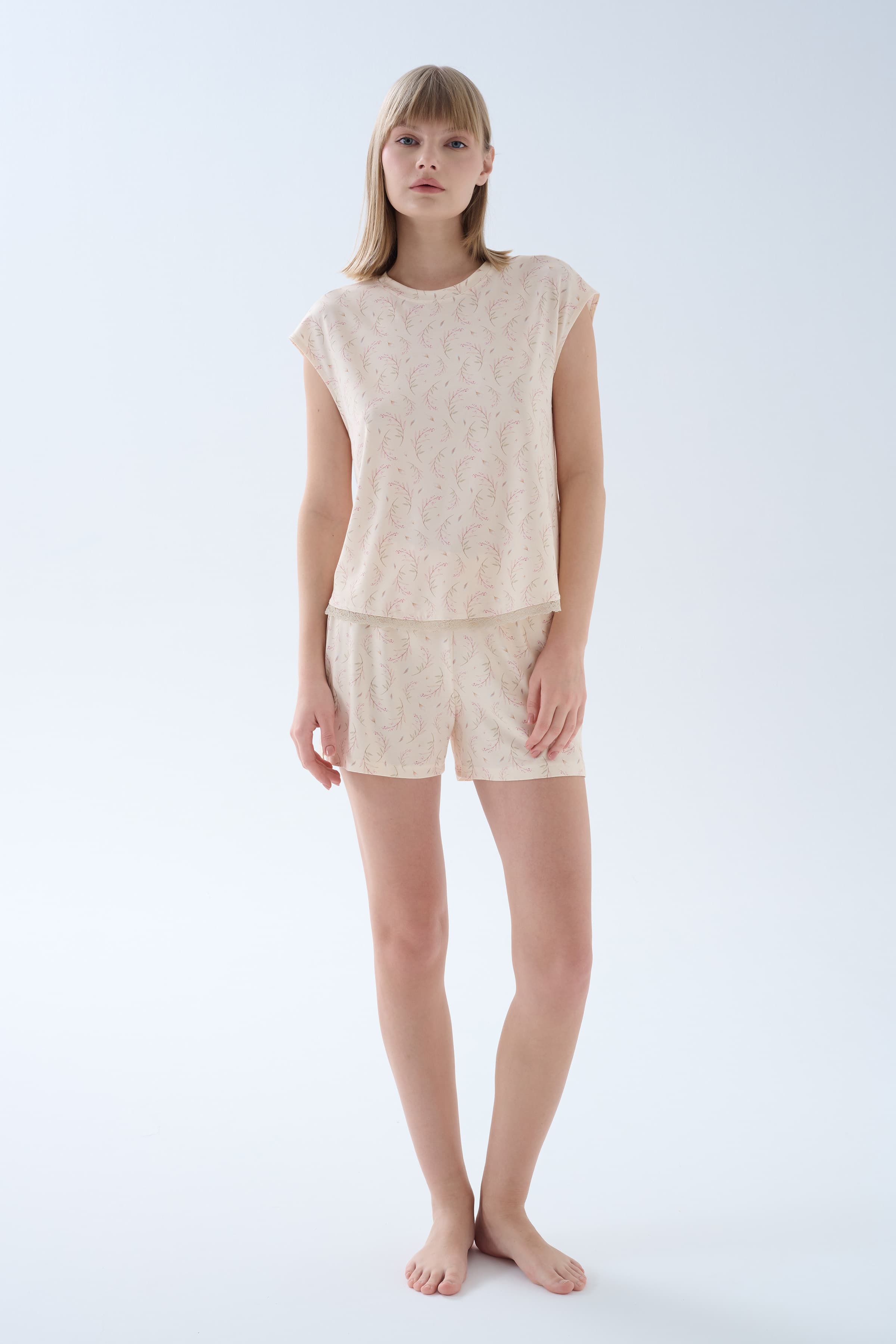 Women's Beige Printed Viscose Pajama Set — view 1
