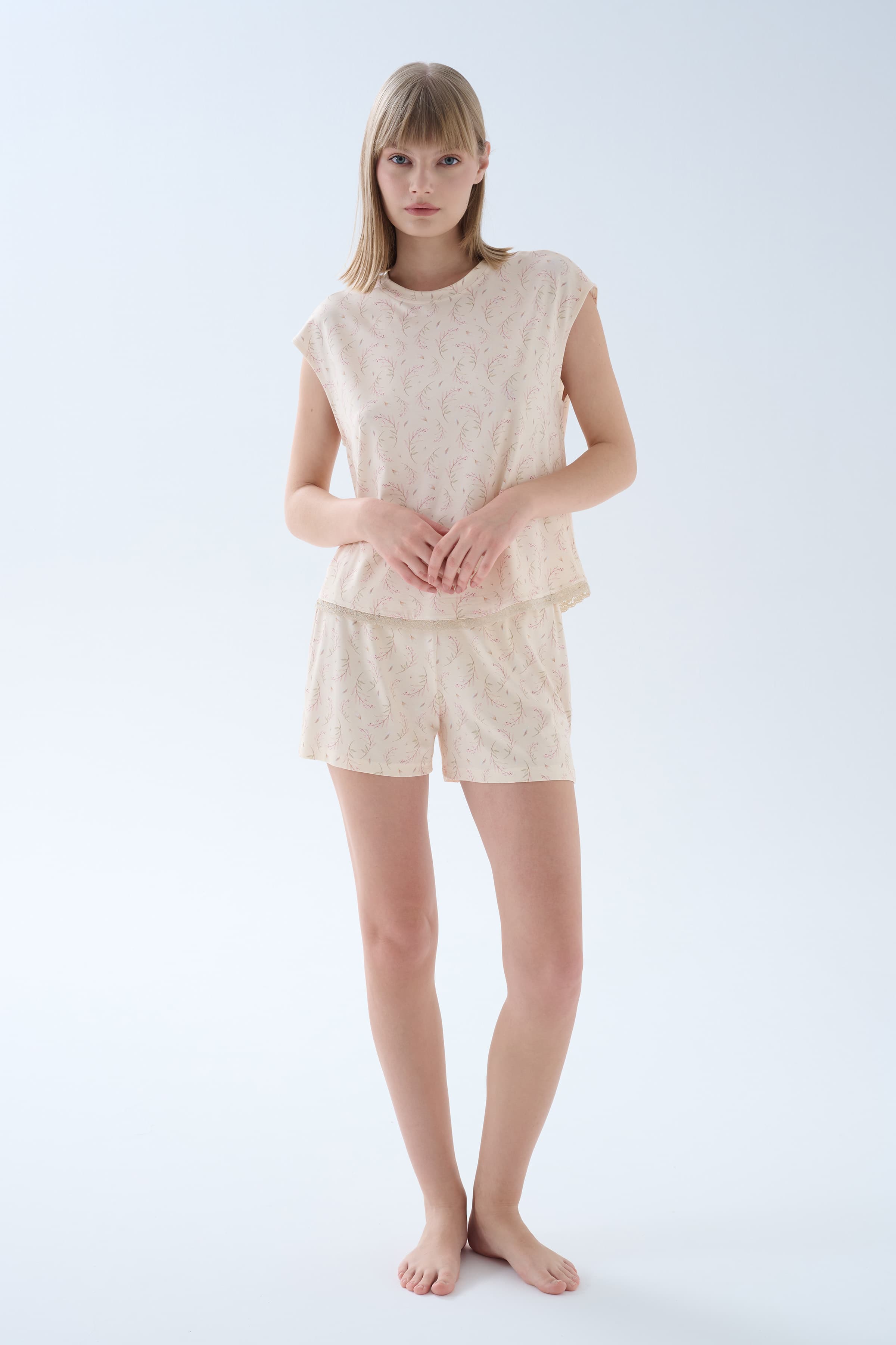 Women's Beige Printed Viscose Pajama Set — view 2