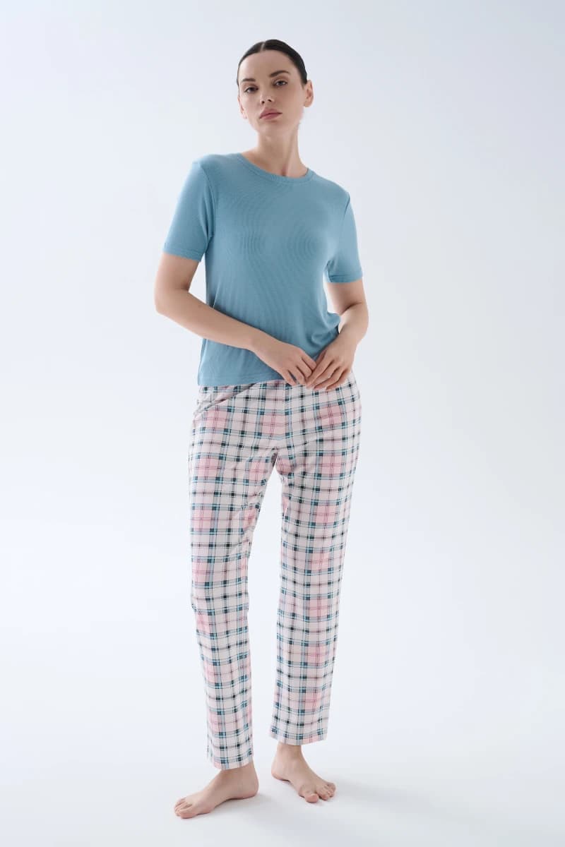 Women's Blue Cotton Pajama Set — view 2