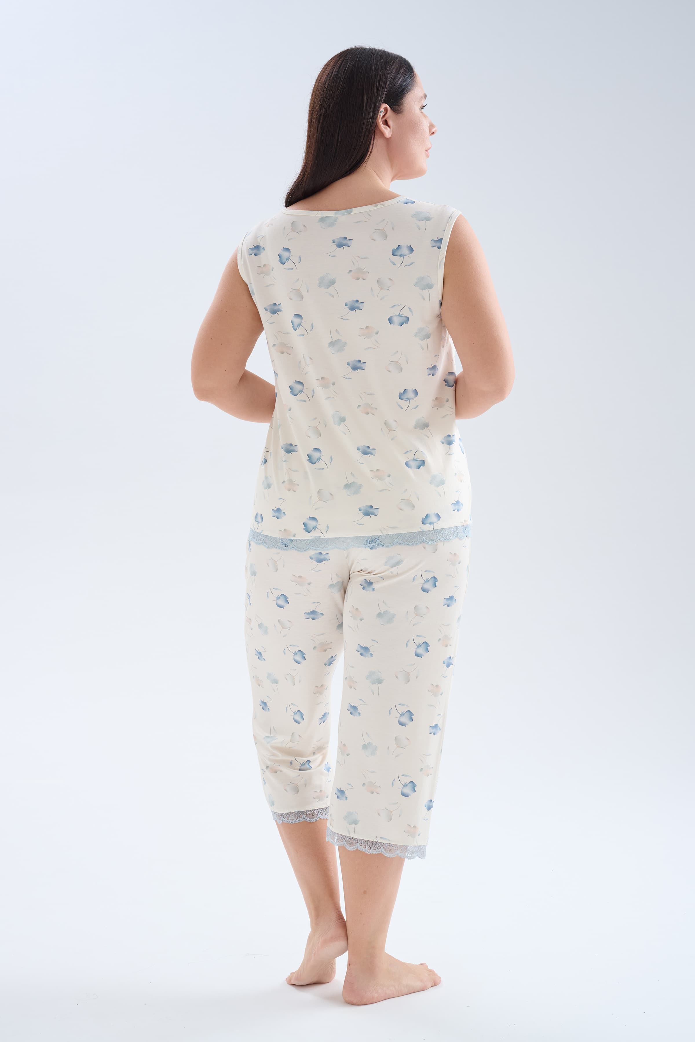Women's Blue Floral Viscose Pajama Set — view 2