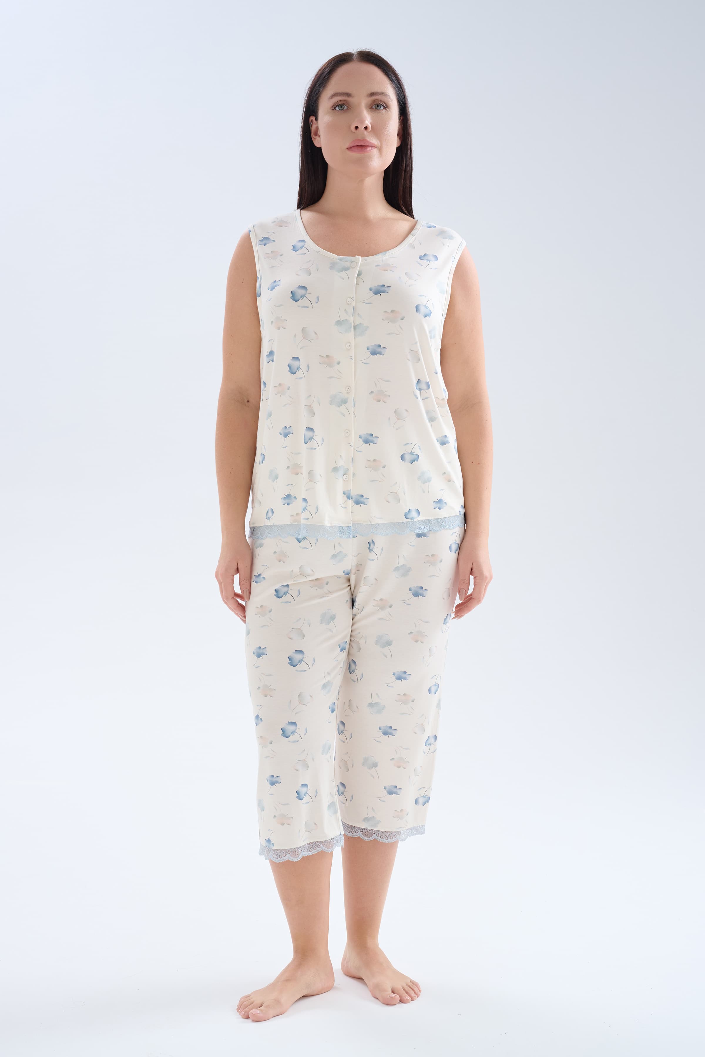 Women's Blue Floral Viscose Pajama Set — view 3