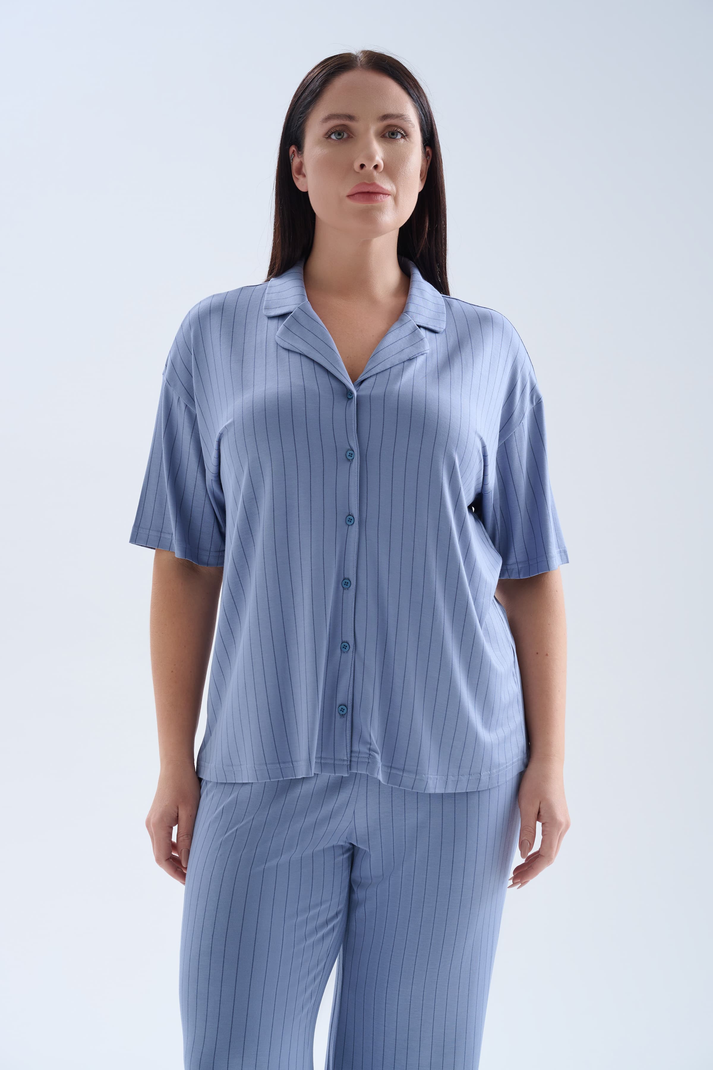 Women's Blue Striped Viscose Pajama Set — view 2