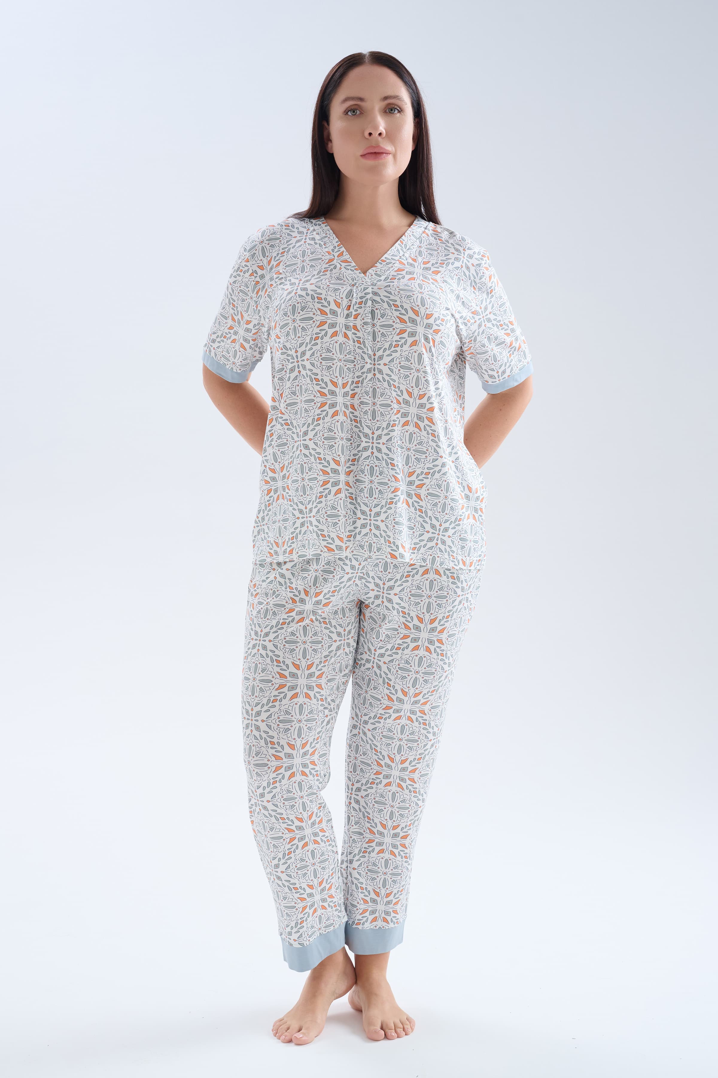 Women's Grey Printed Viscose Pajama Set — view 2