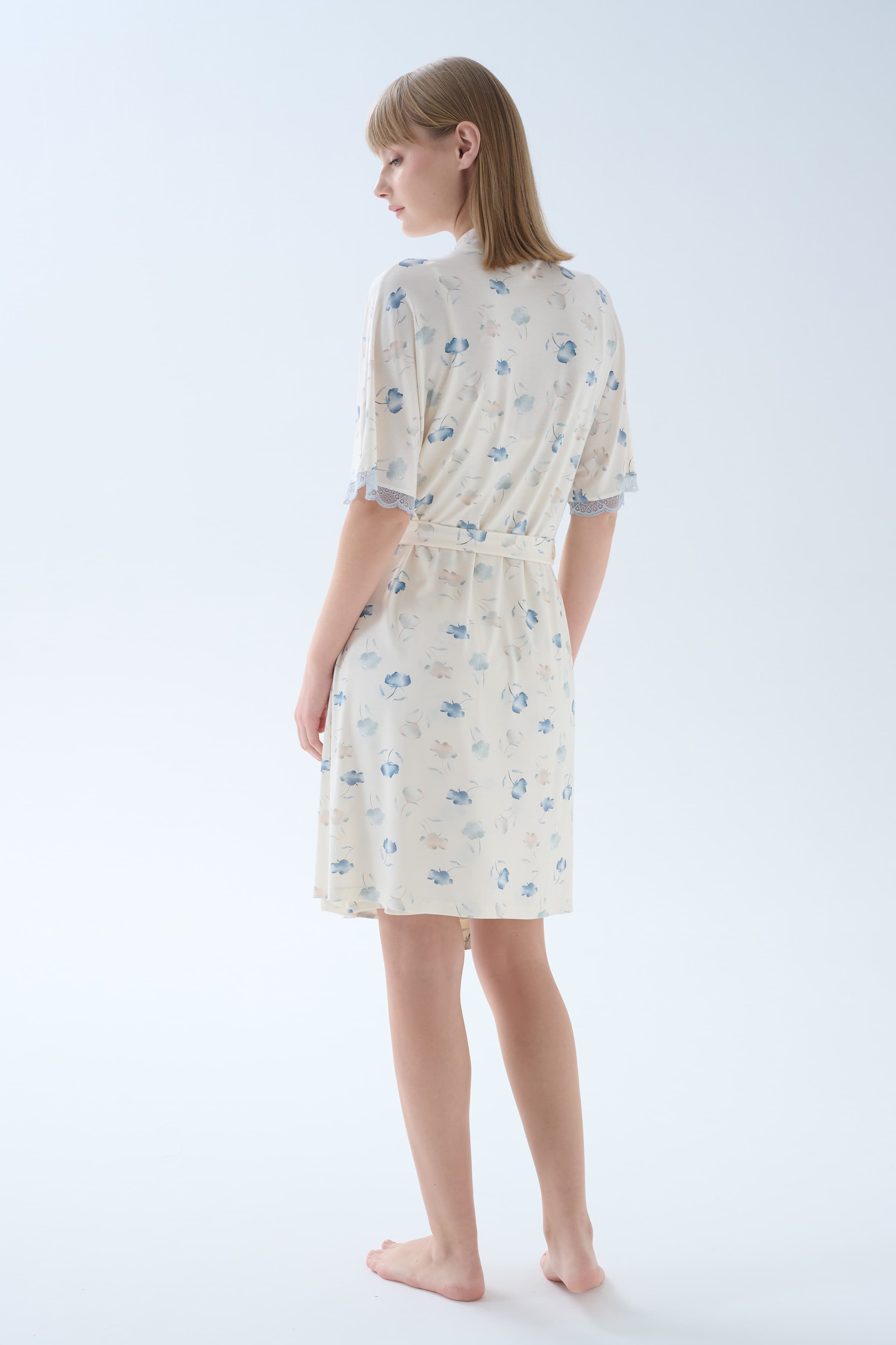 Women's Blue Floral Cotton Robe — view 3