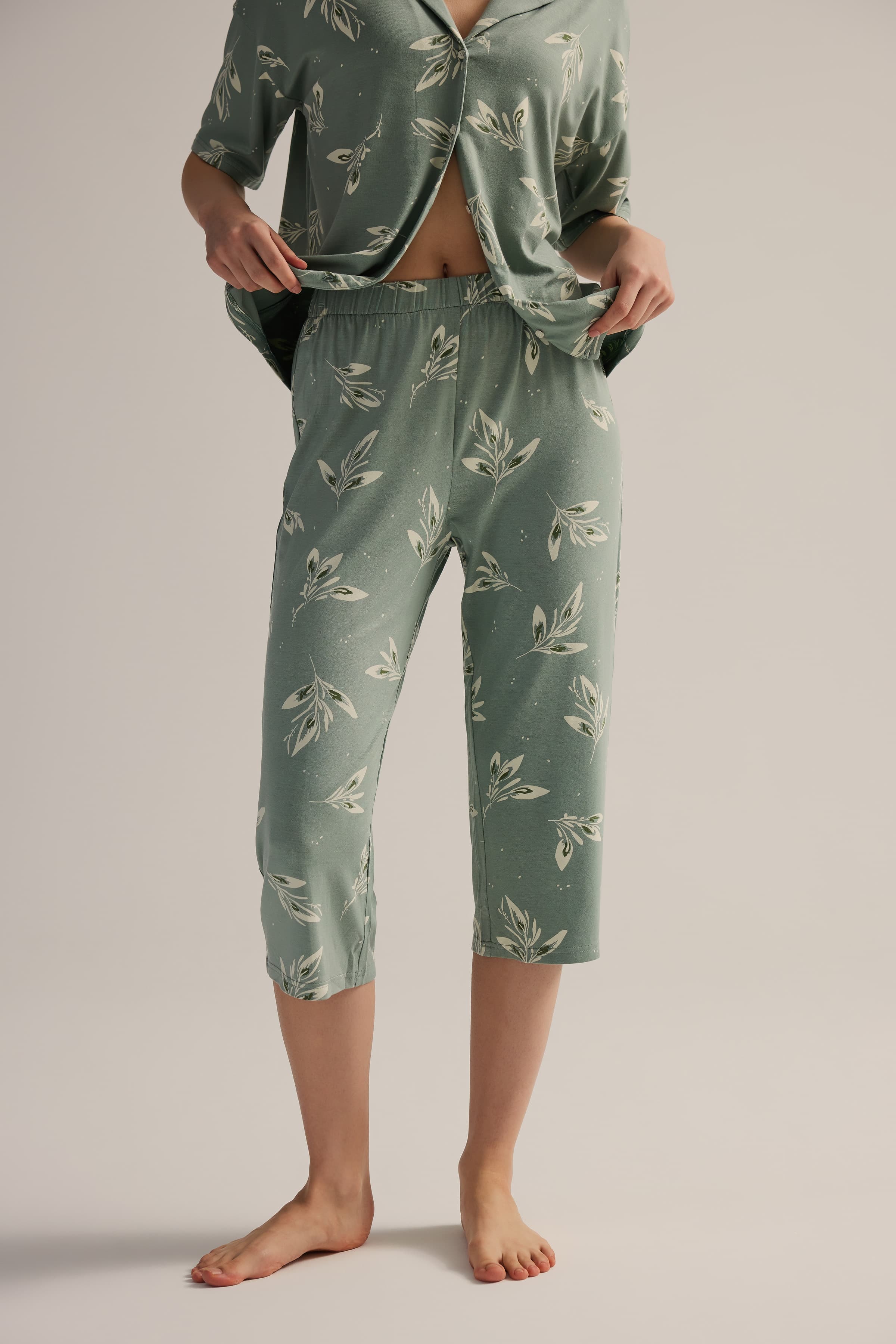 Women's Green Floral Viscose Pajama Bottoms — view 1