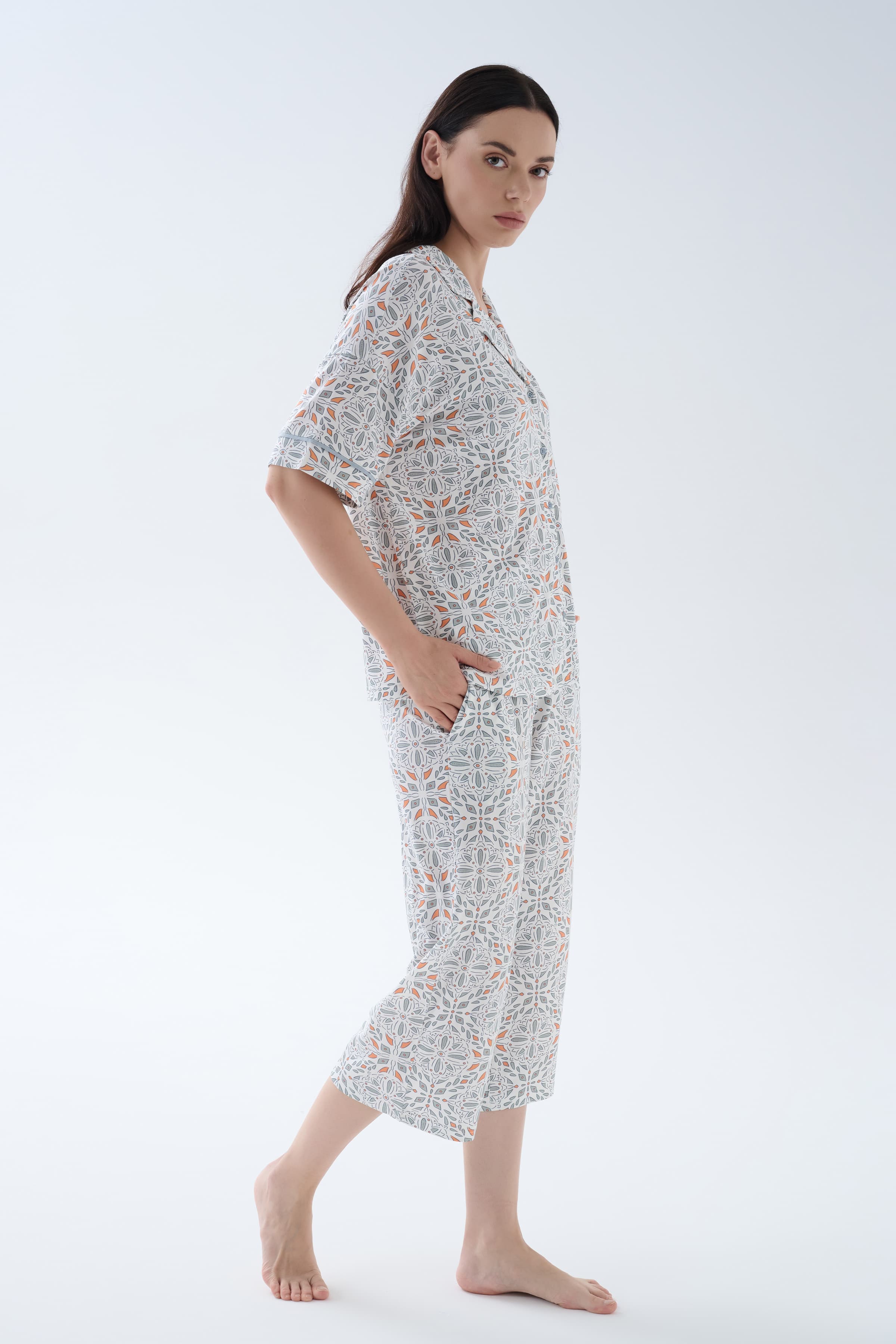 Women's Grey Printed Viscose Pajama Set — view 1