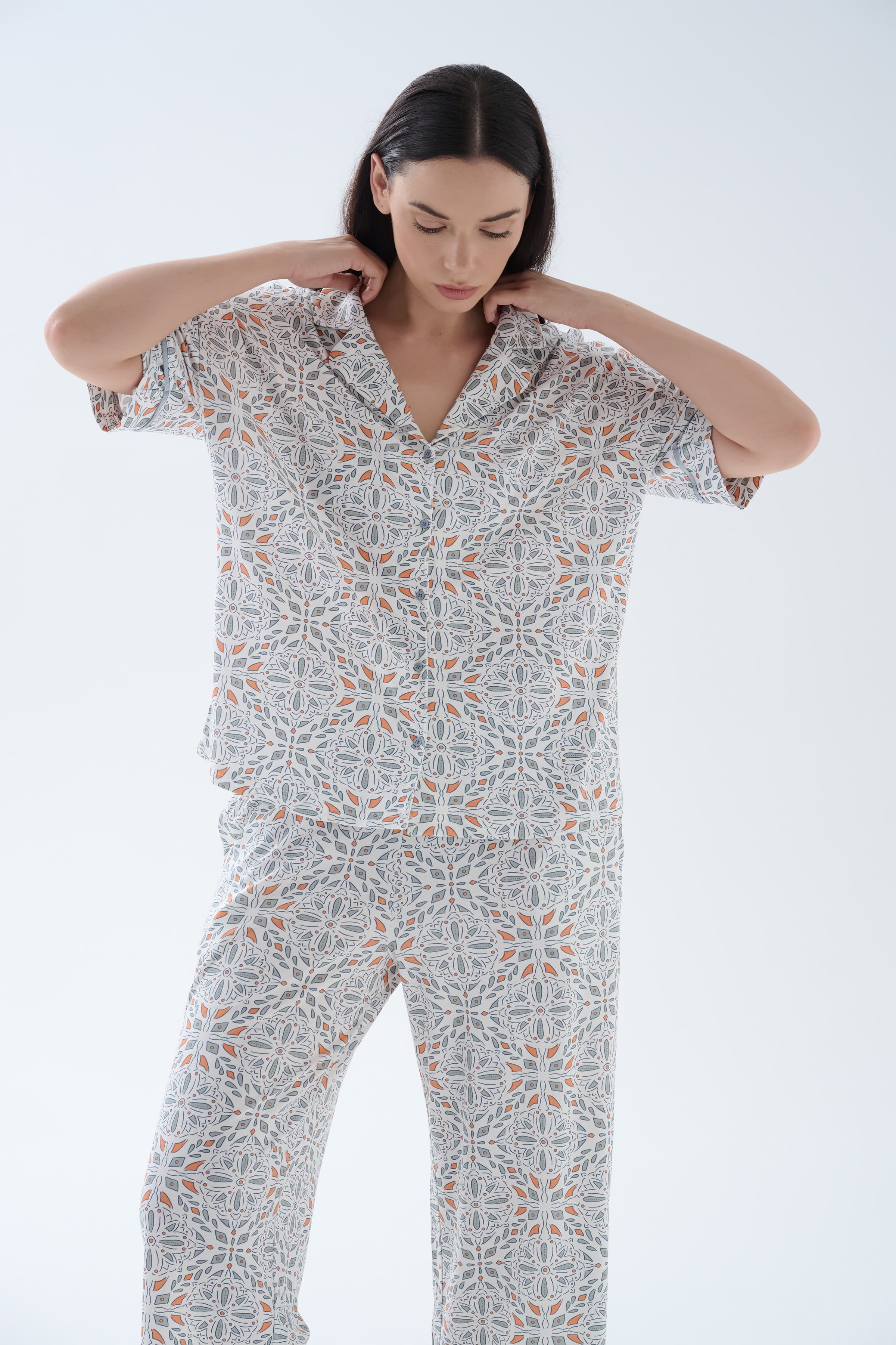 Women's Grey Printed Viscose Pajama Set — view 4