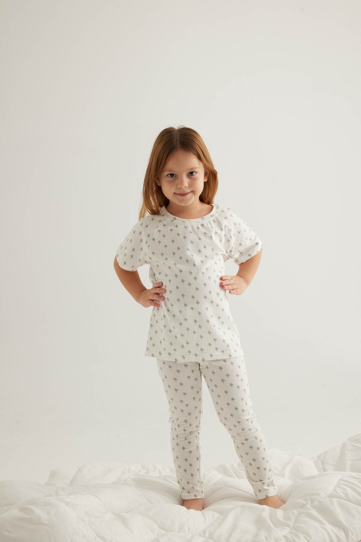 Kids' Green Printed Cotton Pajama Set — view 1