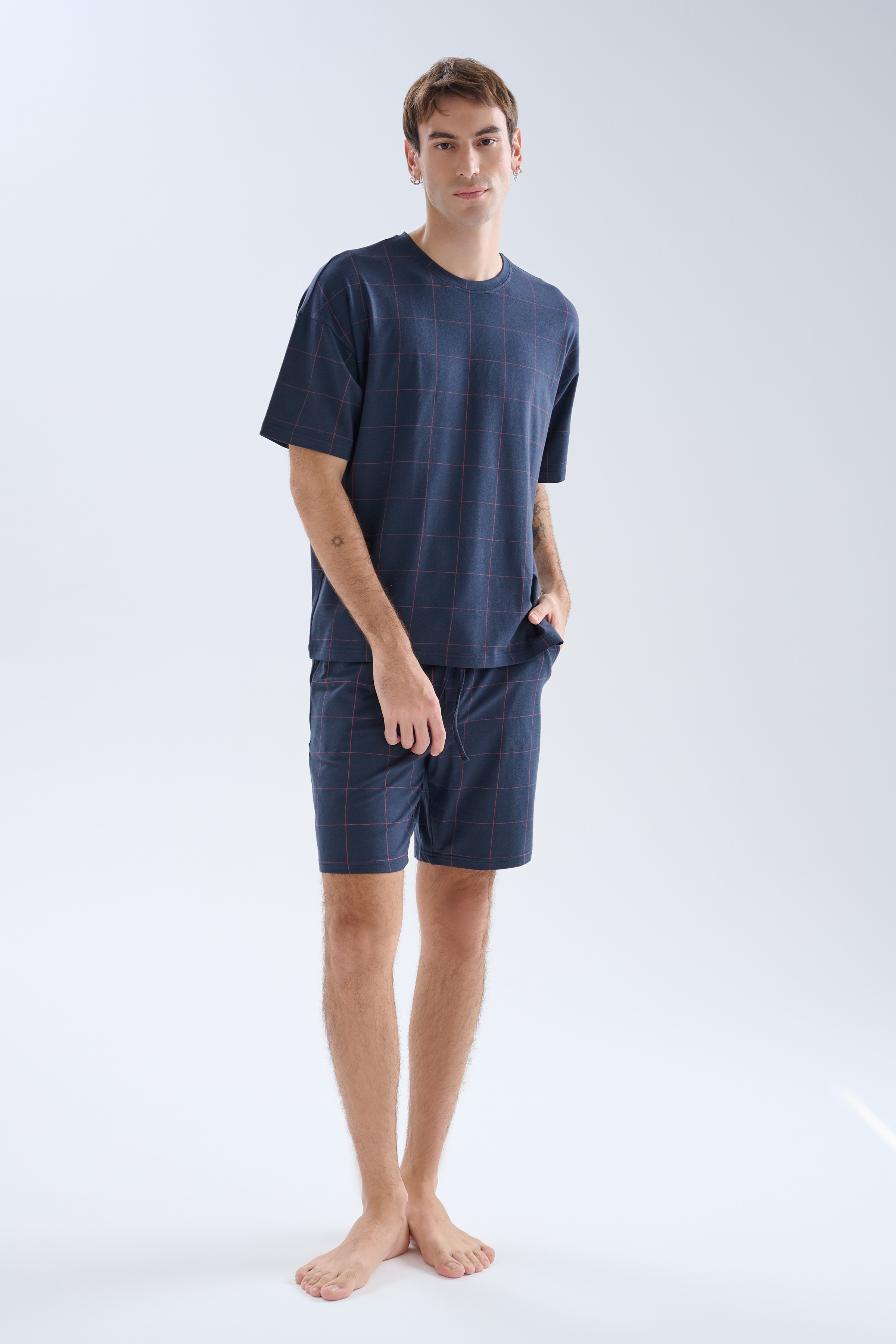 Men's Neutral Plaid Modal Pajama Set — view 1