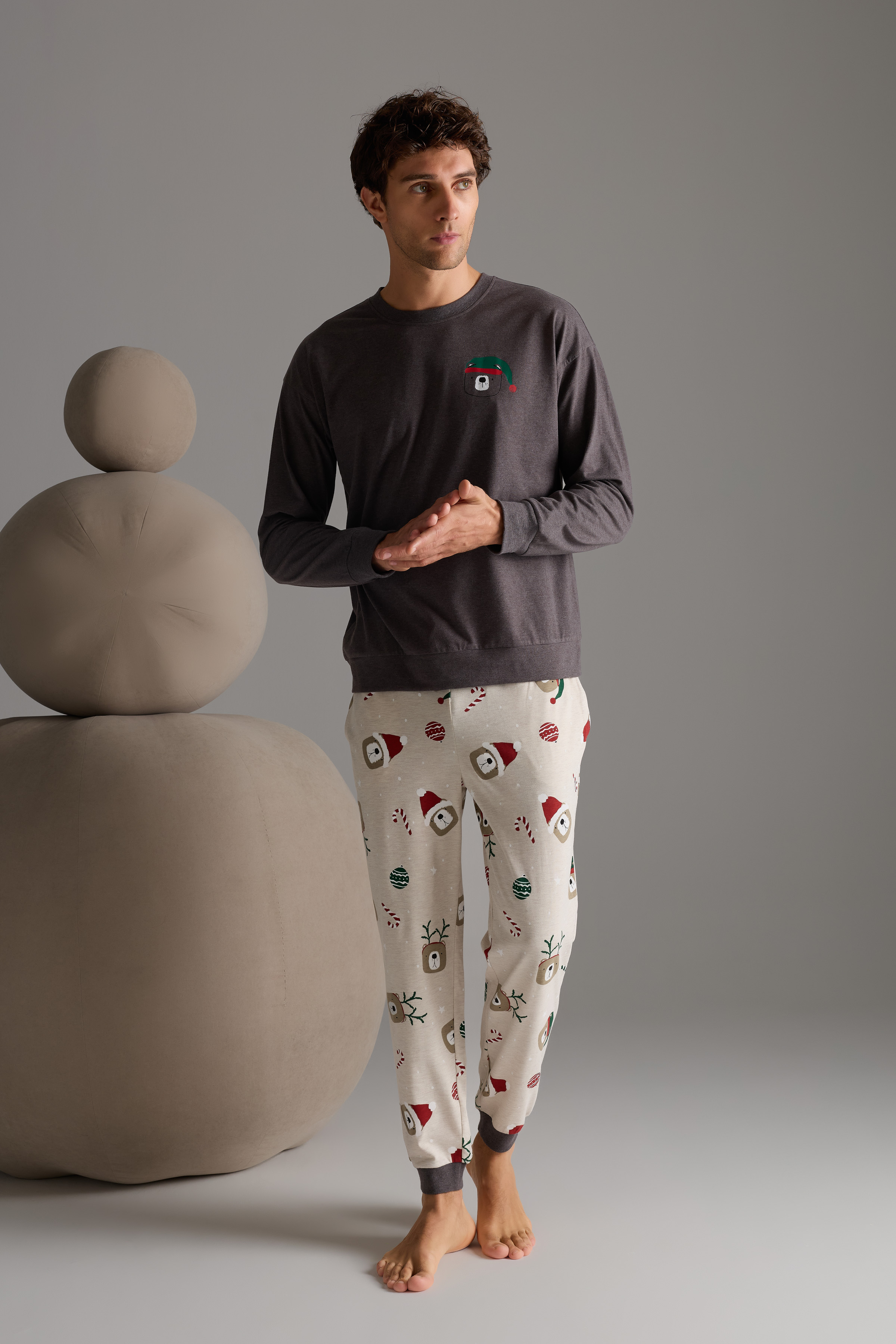 Men's Brown Cotton Pajama Set — view 2
