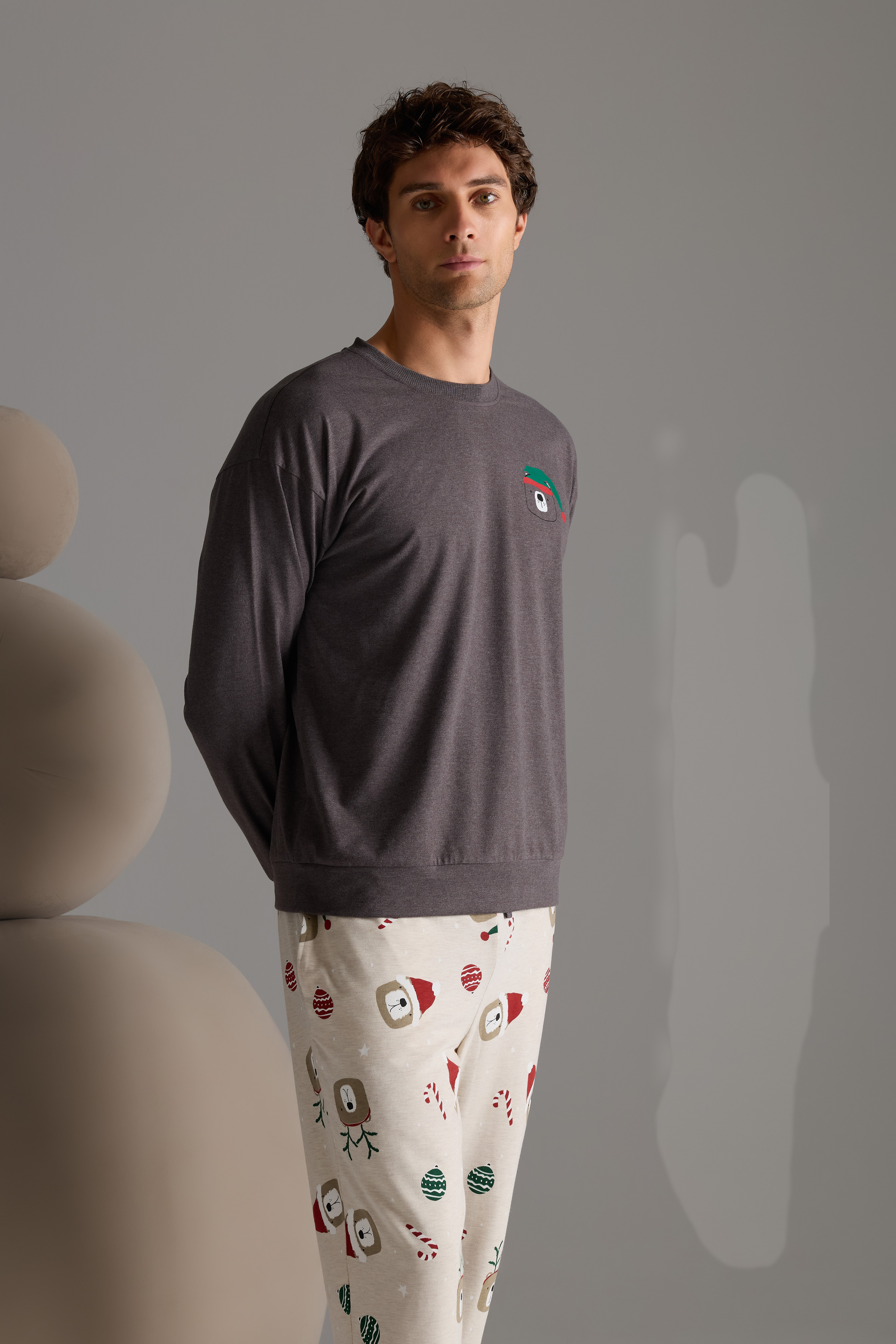 Men's Brown Cotton Pajama Set — view 3