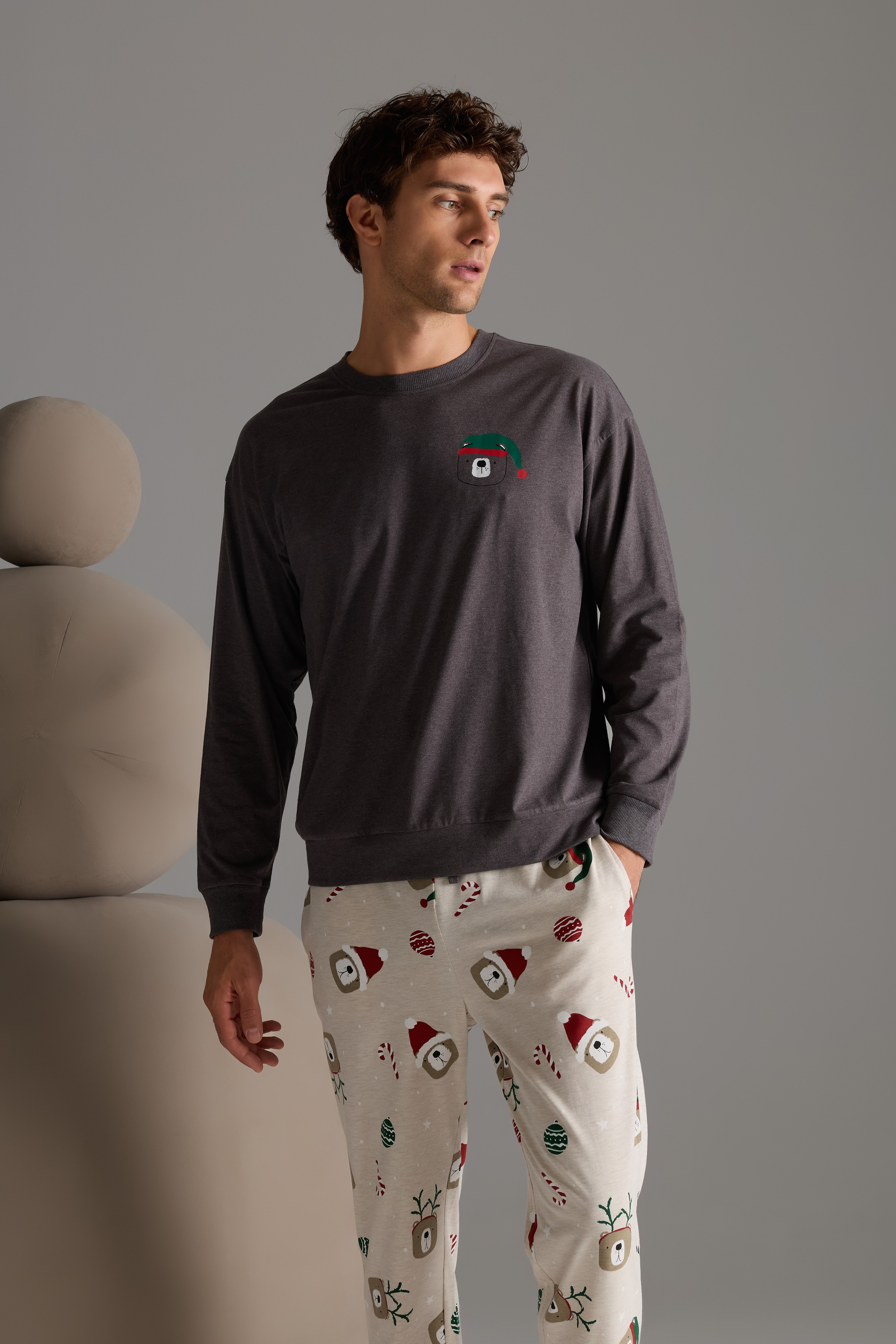 Men's Brown Cotton Pajama Set — view 4